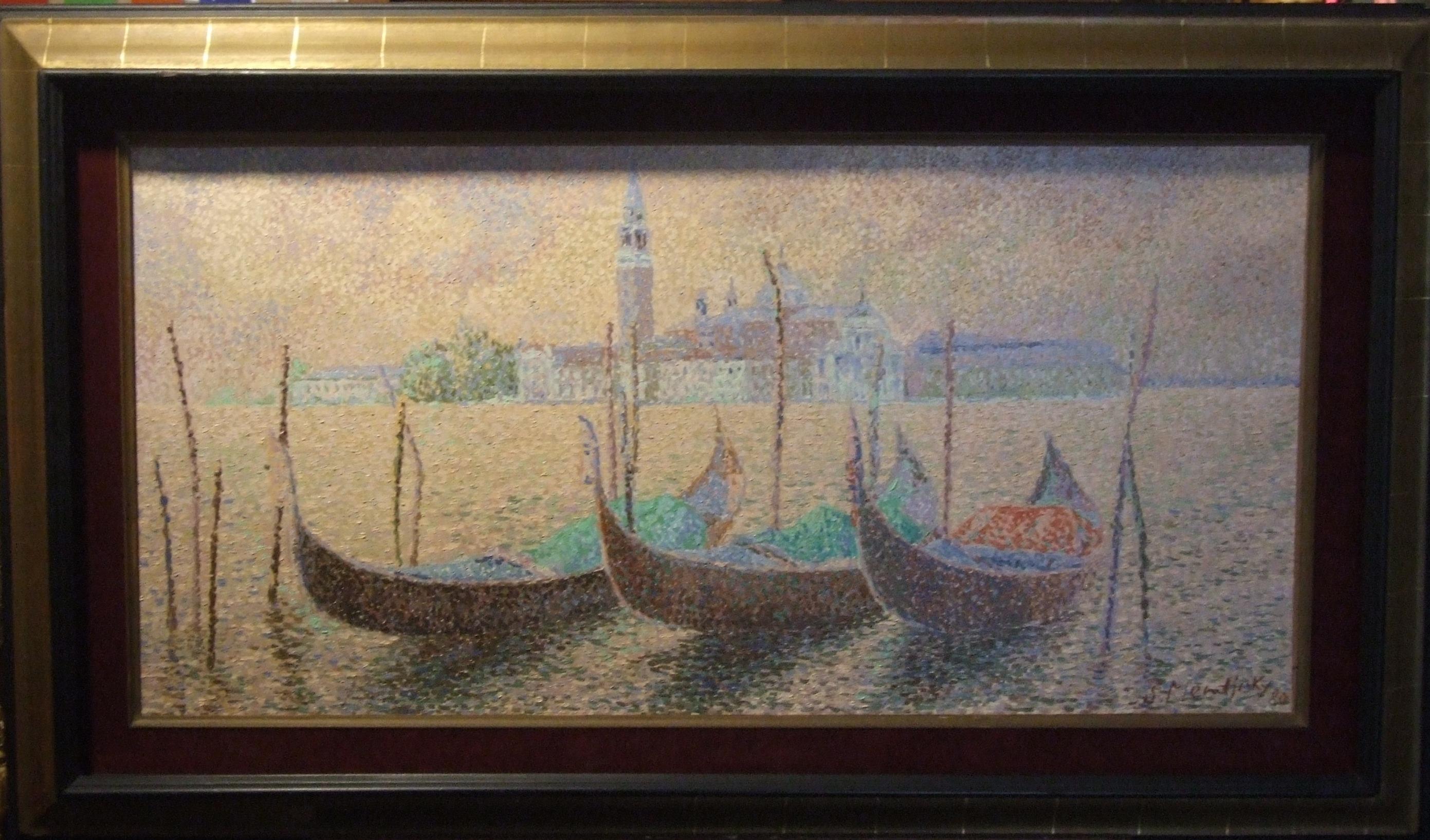 Serge Mendjisky Landscape Painting - Venise - Huile sur toile, 50x100 cm., encadré