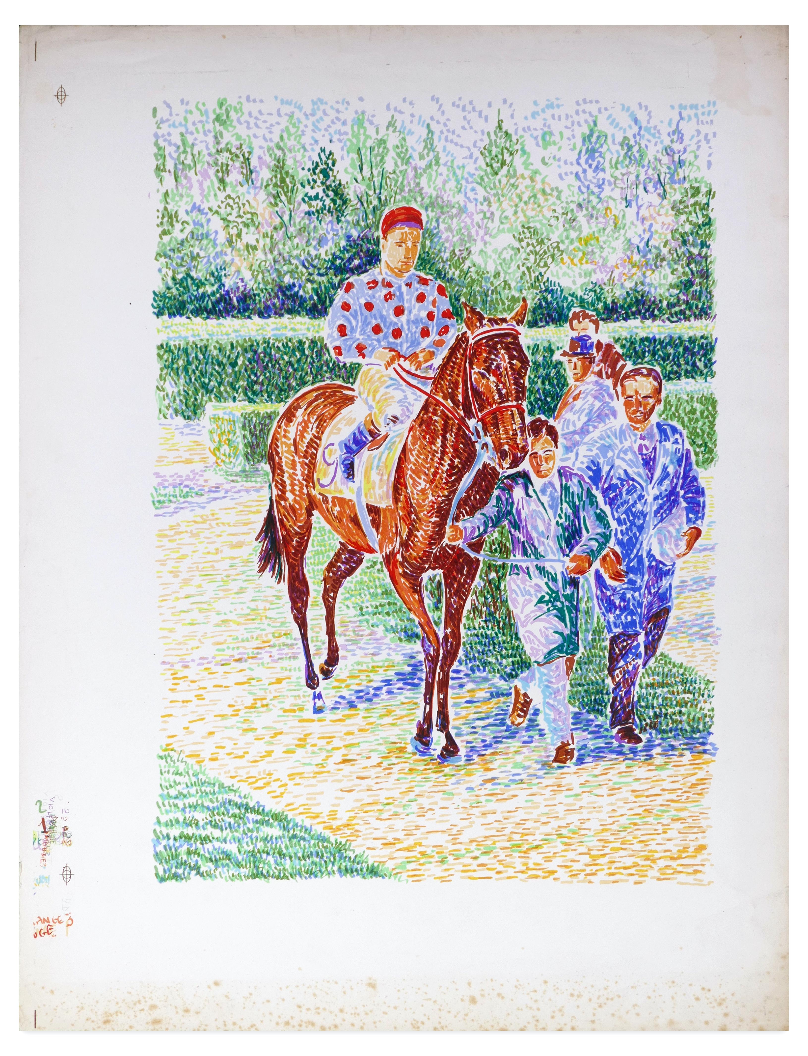 Serge Mendjisky Figurative Print - Jockey no. 9  On Horseback - Lithograph by S. Mendjisky - 1970s