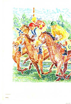 Les Courses -L'obstacle/de coté Horse Race, imprimé équestre de style pointilliste