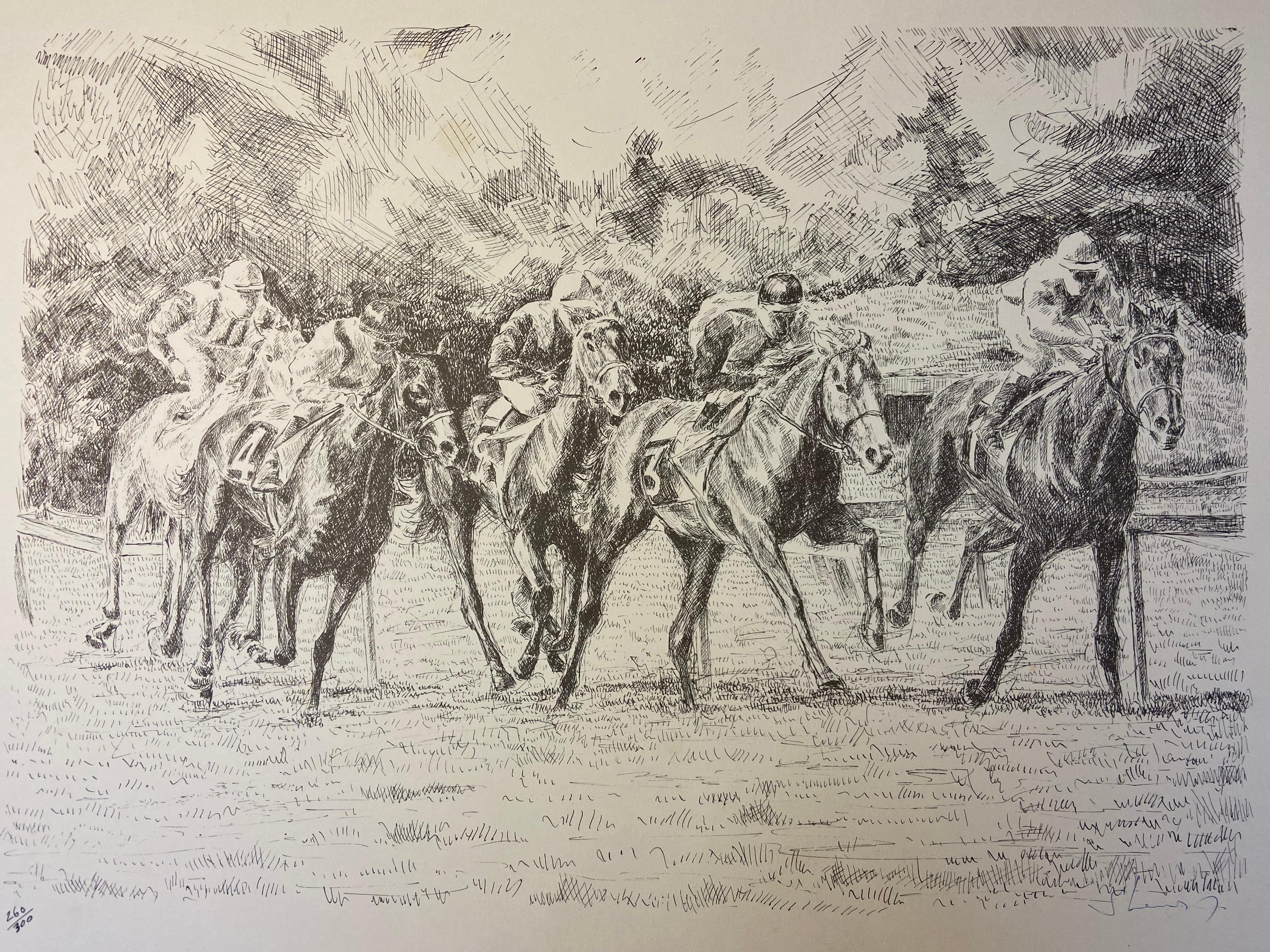 Serge Mendjisky Figurative Print - Vainqueur à Enghien  / Collection « Galop à Longchamp »  1970