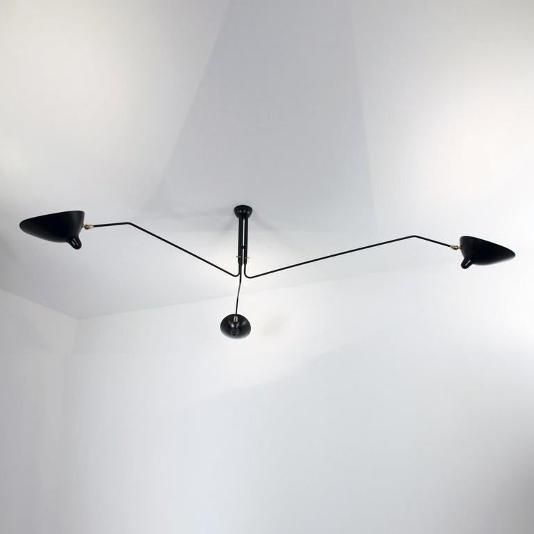 Serge Mouille - 2 Ceiling Lamps with 3 Rotating Arms in White In New Condition For Sale In Stratford, CT