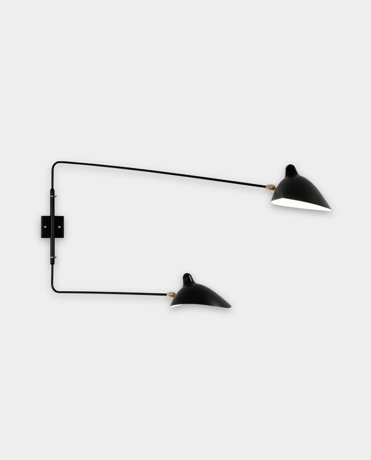 Serge Mouille 2 straight swivel arms wall lamp Metal en venta