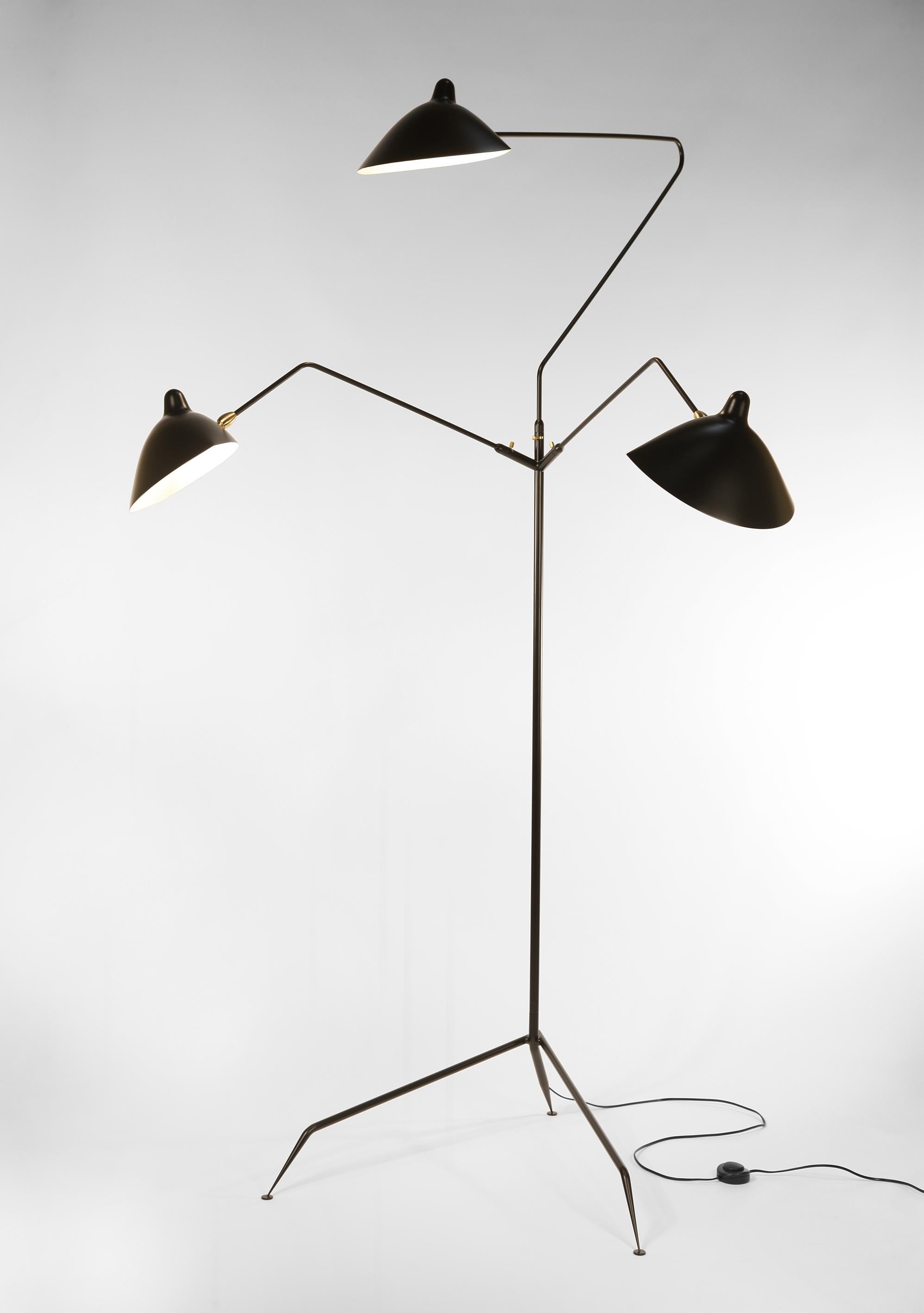 French Serge Mouille 3 Arms Floor Lamp Standing Lamp.  Available immediately 220v  For Sale