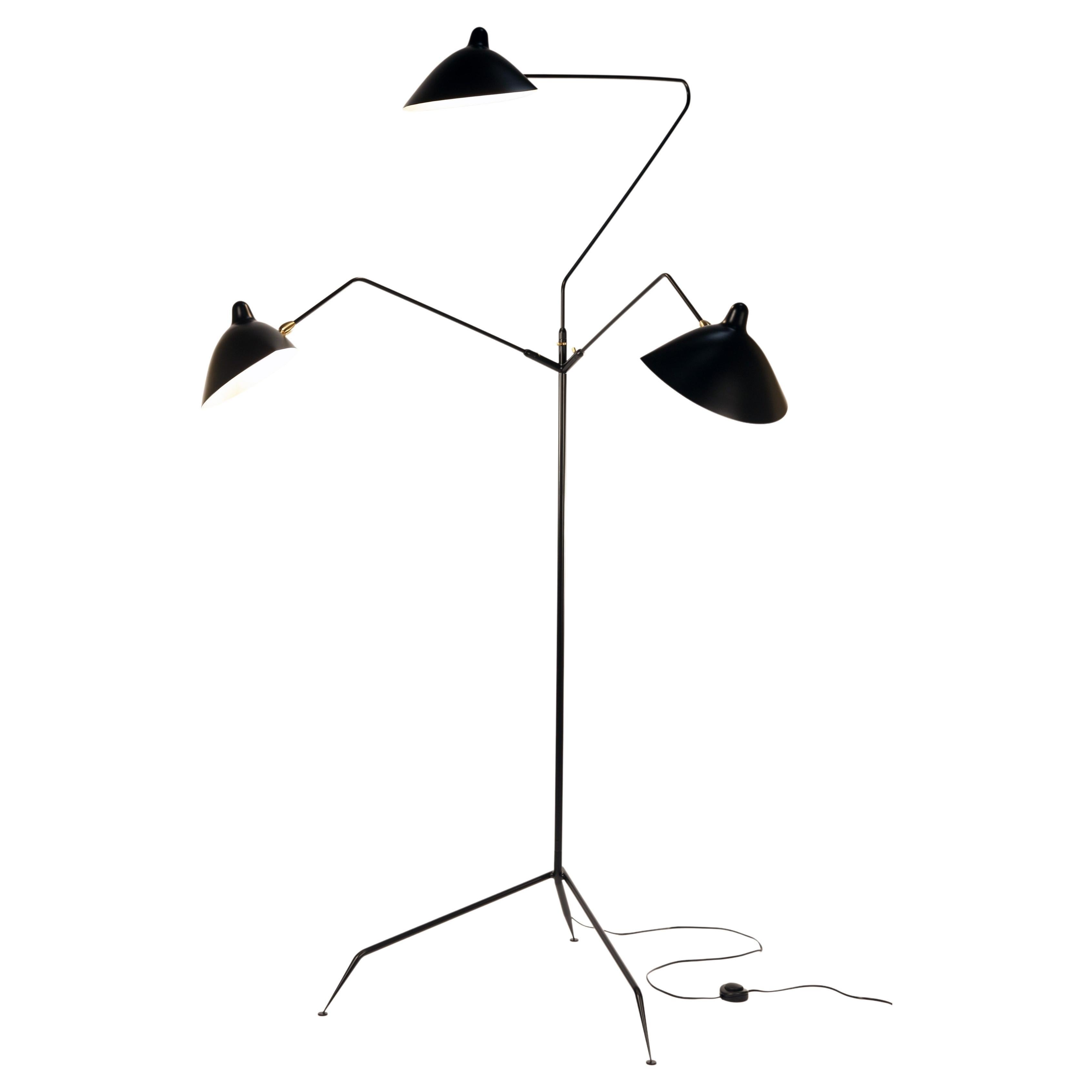 Serge Mouille 3 Arms Floor Lamp Standing Lamp.  Available immediately 220v 