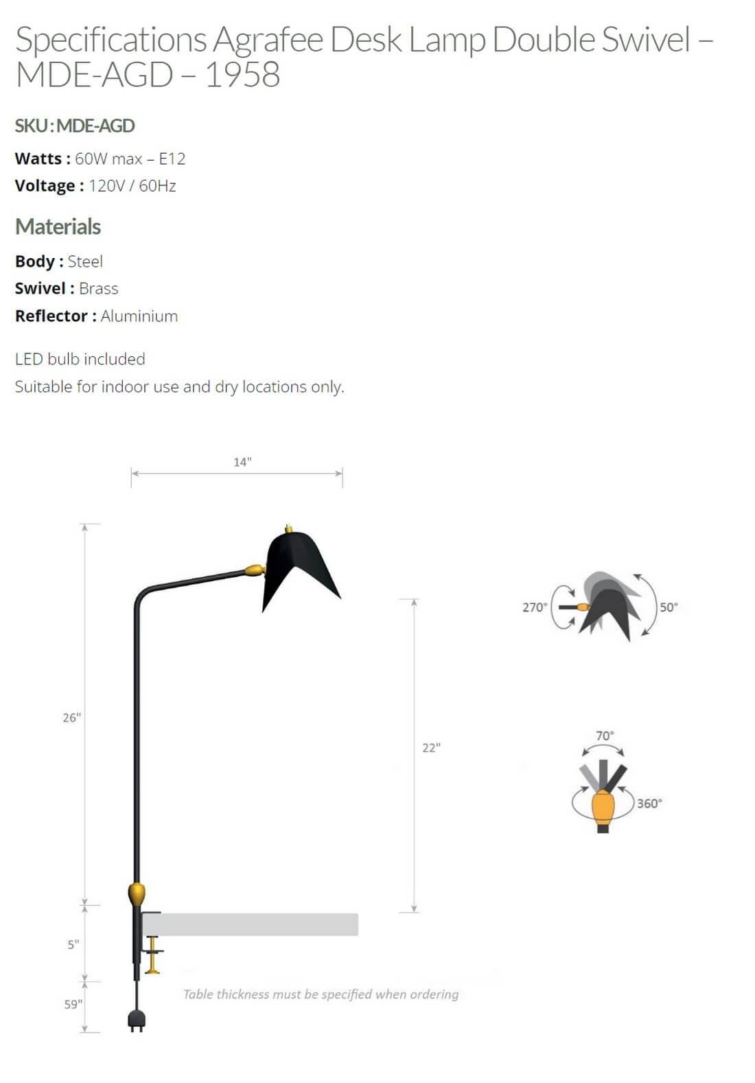 XXIe siècle et contemporain Serge Mouille - Lampe de bureau Agrafee avec double pivot en noir en vente