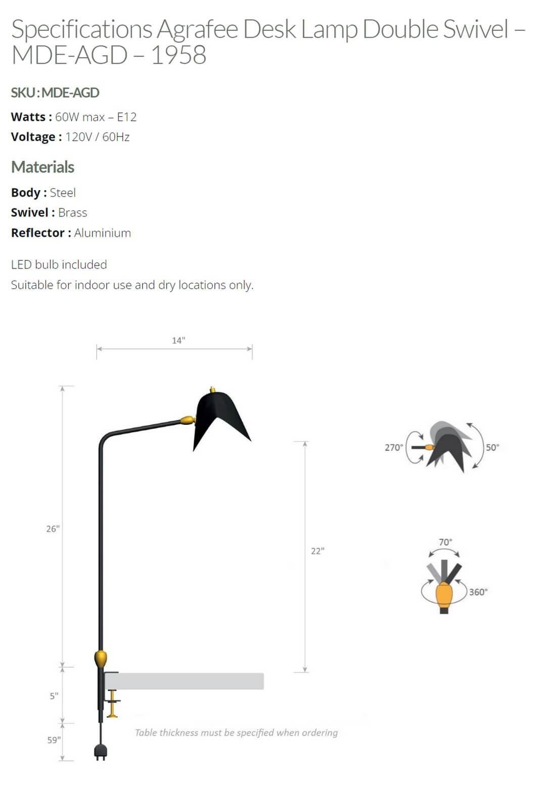 Contemporary Serge Mouille - Agrafee Desk Lamp with Double Swivel in Black - IN STOCK! For Sale