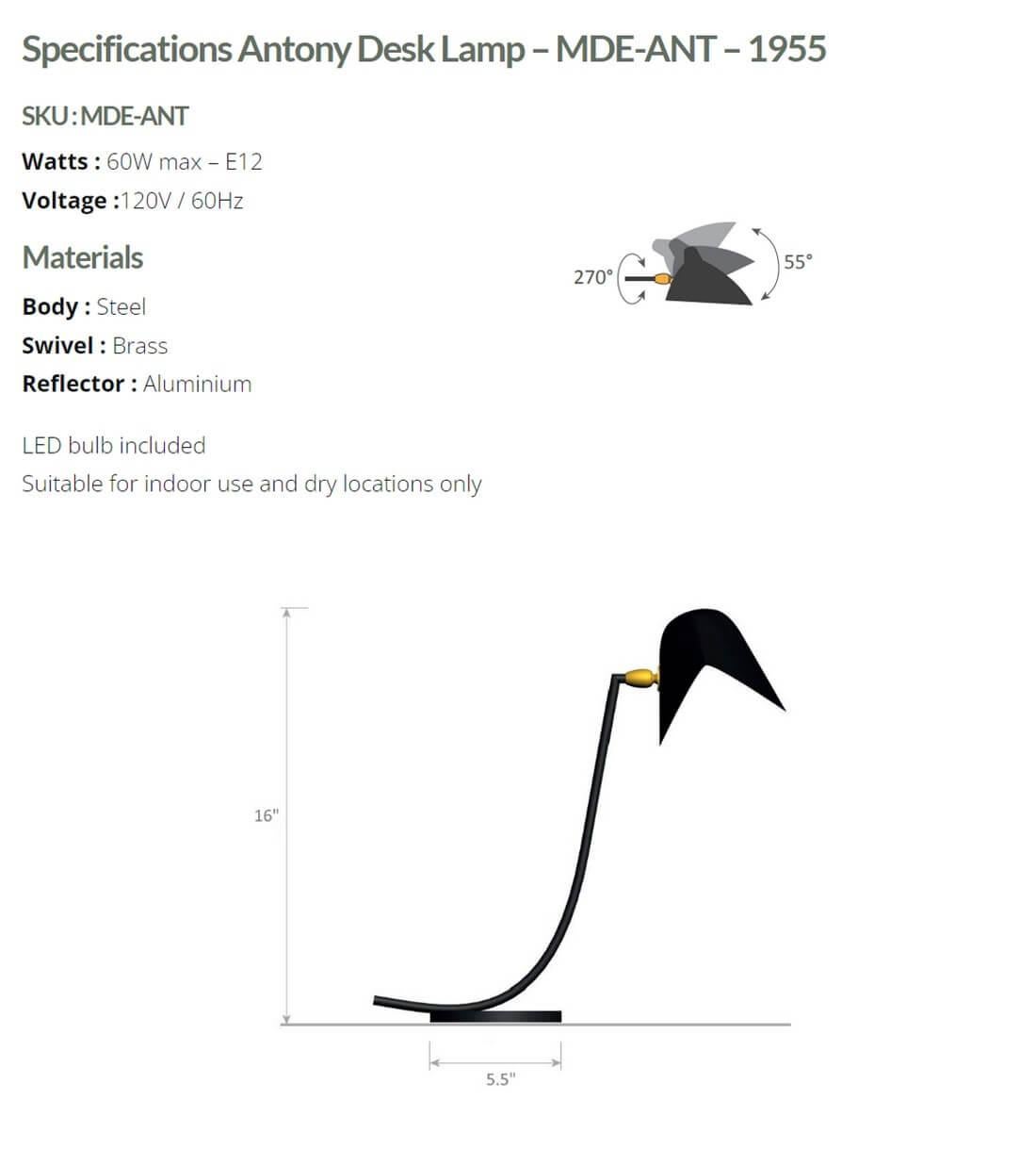 Contemporary Serge Mouille - Antony Desk Lamp in Black or White For Sale