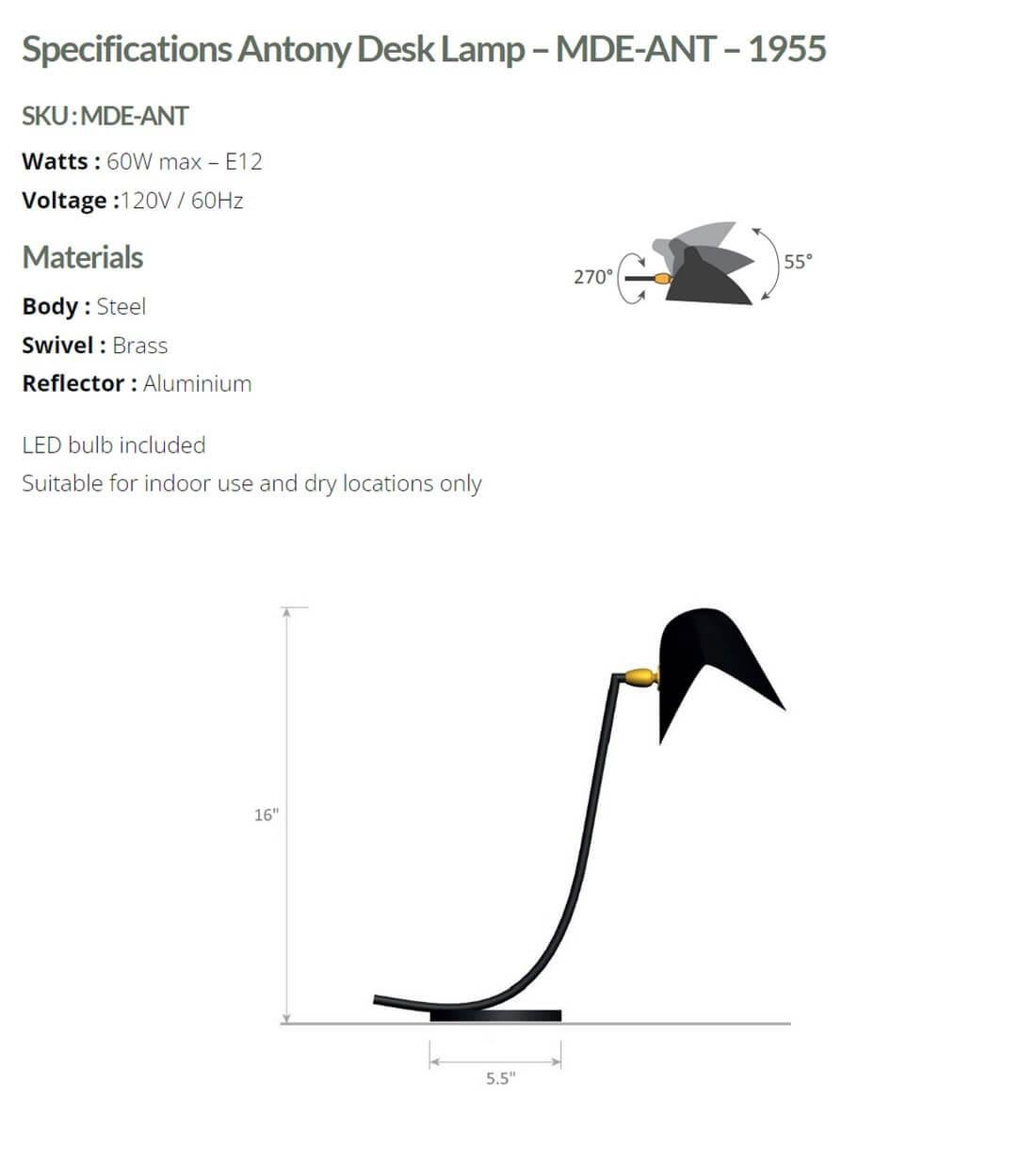 Contemporary Serge Mouille - Antony Desk Lamp in Black or White Wired for US Market!! For Sale