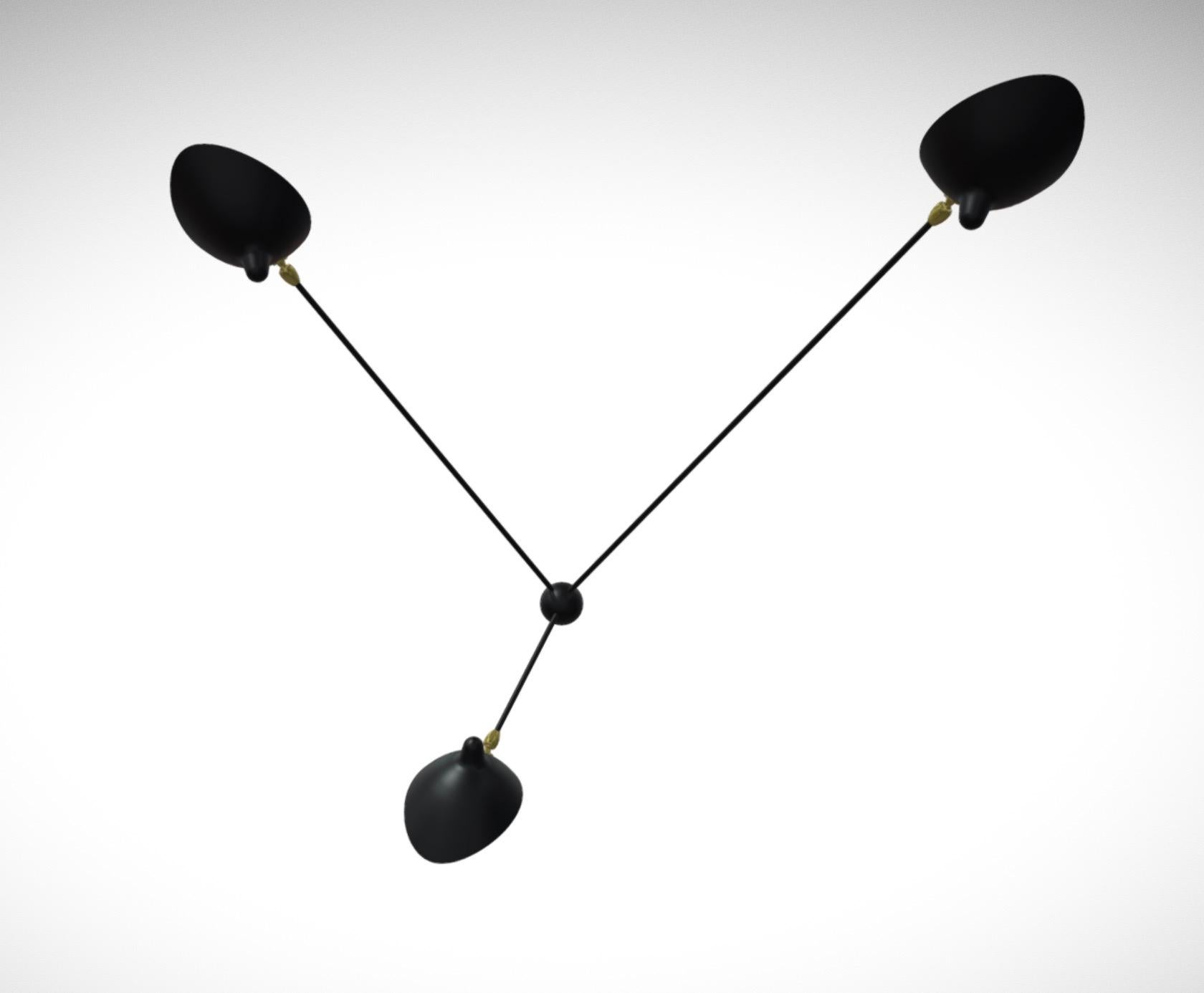 Serge Mouille 'Applique Araignée 3 Bras Fixes' Wall Light in Black In New Condition For Sale In Glendale, CA