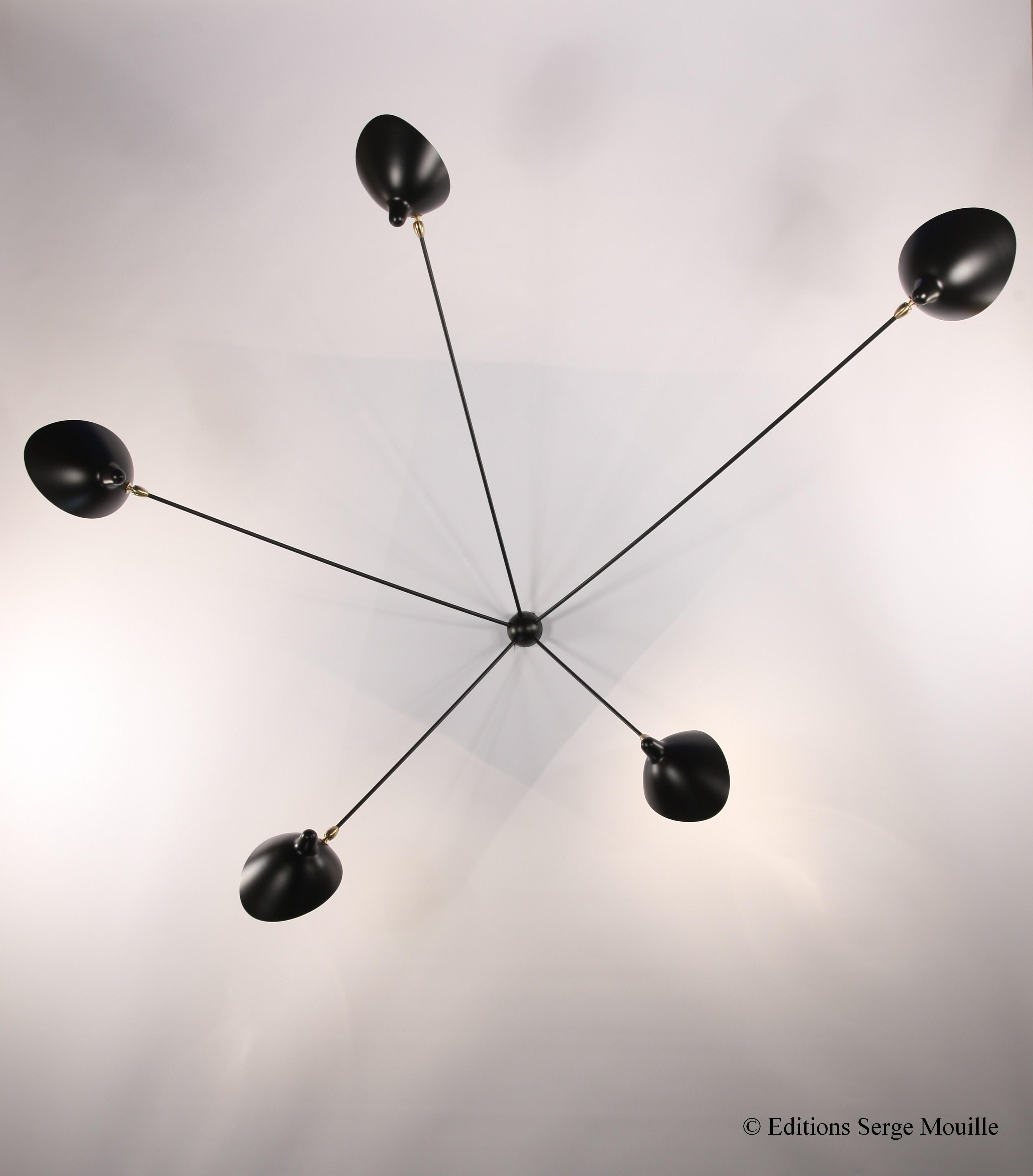 Serge Mouille 'Applique Araignée 5 Bras Fixes' wall light in black.

Originally designed in 1953, this monumental wall light is still made by Edition Serge Mouille in France using many of the same small-scale manufacturing techniques and
