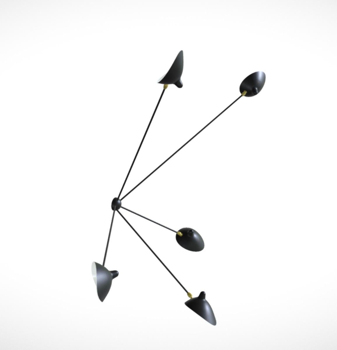 Serge Mouille 'Applique Araignée 5 Bras Fixes' Wall Light in Black In New Condition For Sale In Glendale, CA