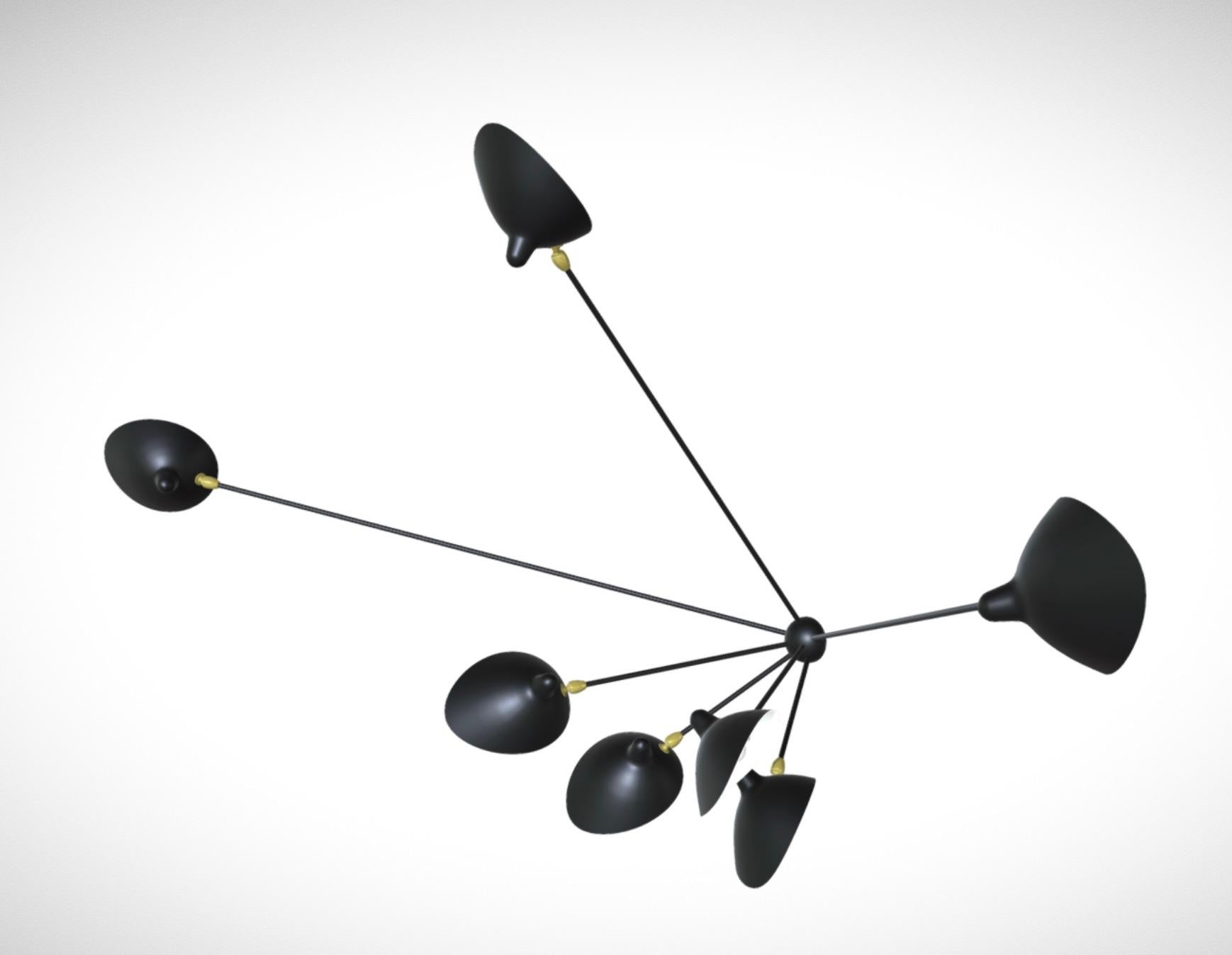 Contemporary Serge Mouille 'Applique Araignée 7 Bras Fixes' Wall Light in Black For Sale