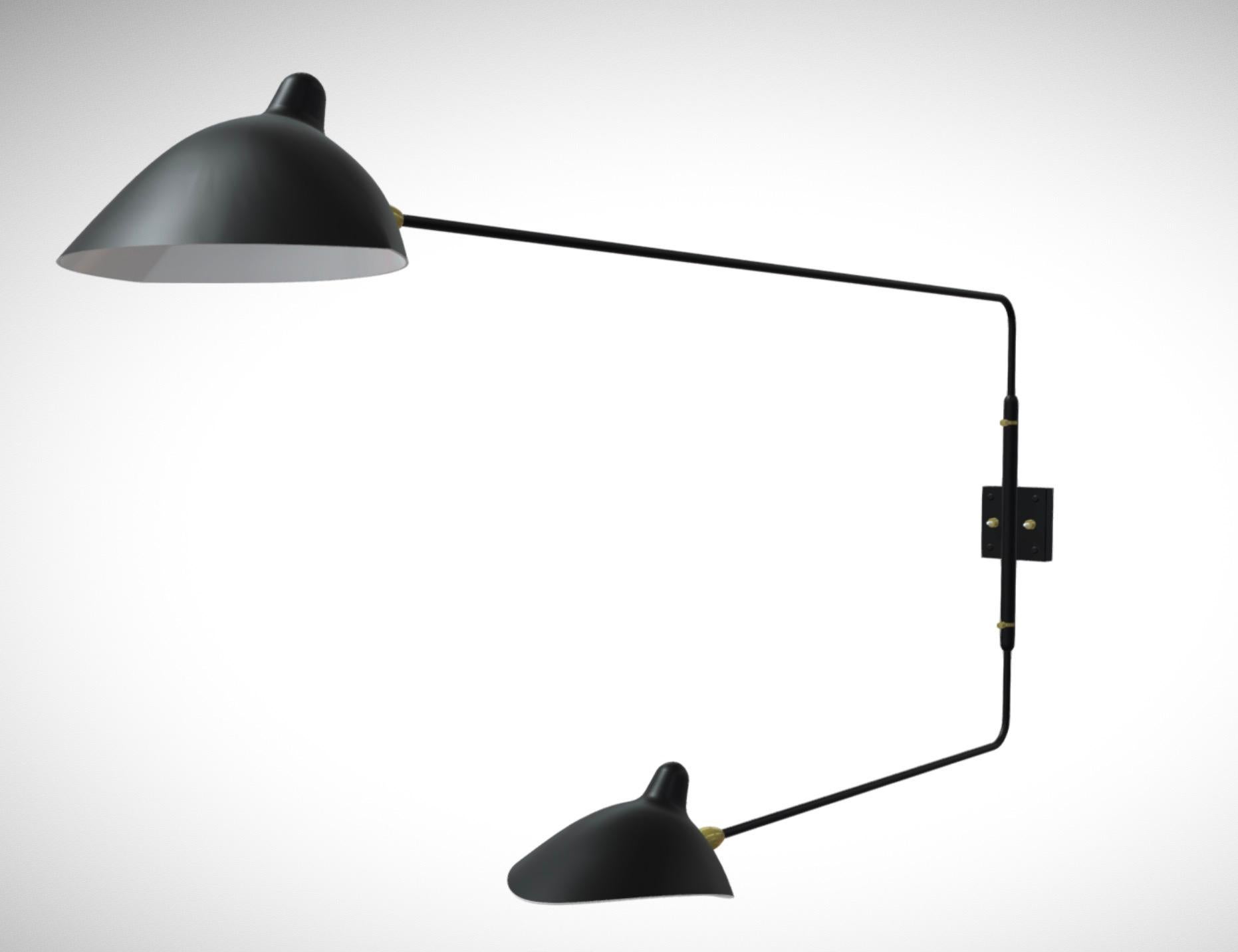 Contemporary Serge Mouille 'Applique Deux Bras Droits Pivotants' Wall Light in Black For Sale