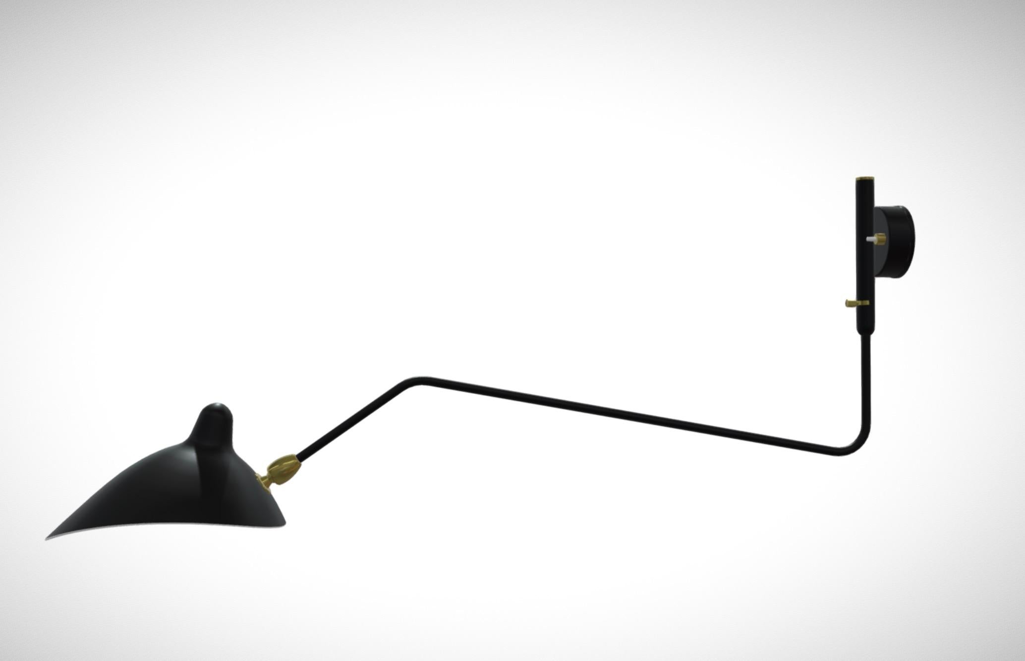 Serge Mouille 'Applique Un Bras Courbe Pivotant' Wall Light in Black In New Condition For Sale In Glendale, CA