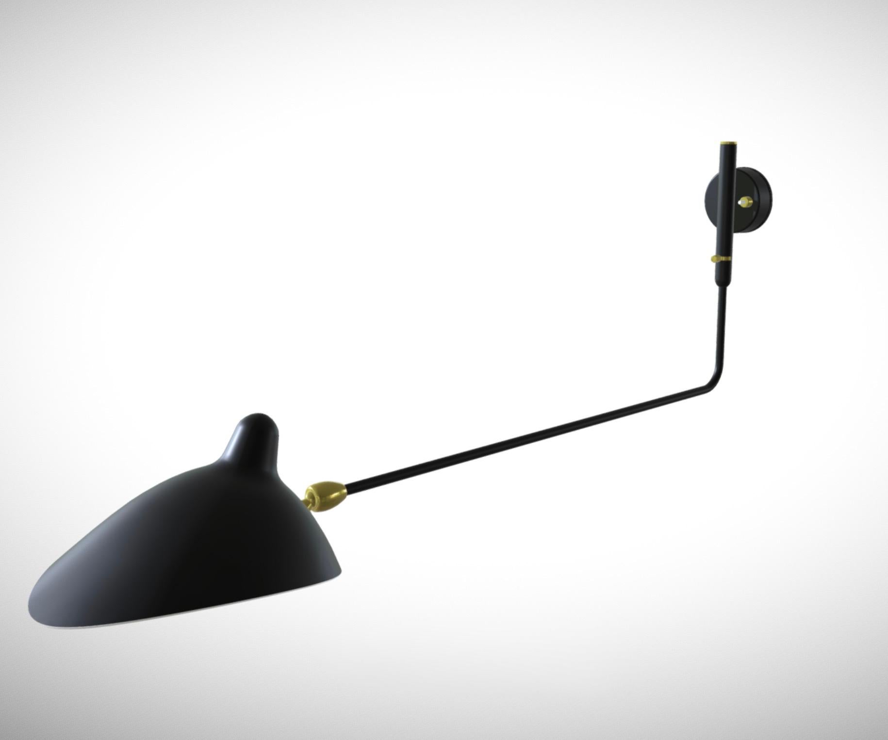 Serge Mouille 'Applique Un Bras Droit Pivotant' wall light in black.

Originally designed in 1954, this iconic wall light is still made by Edition Serge Mouille in France using many of the same small-scale manufacturing techniques and scrupulous