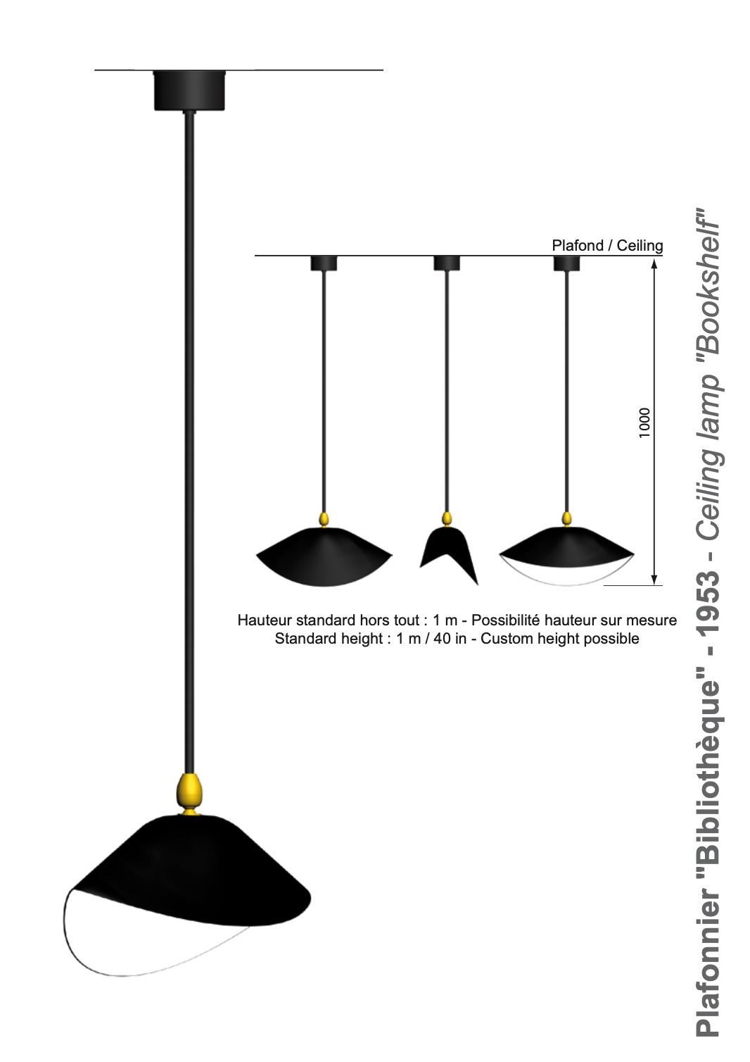 Aluminum Serge Mouille 'Bibliothèque' Ceiling Lamp in Black For Sale