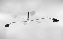 Serge Mouille Black and White Six Rotating Arms Ceiling Lamp, Re-edition