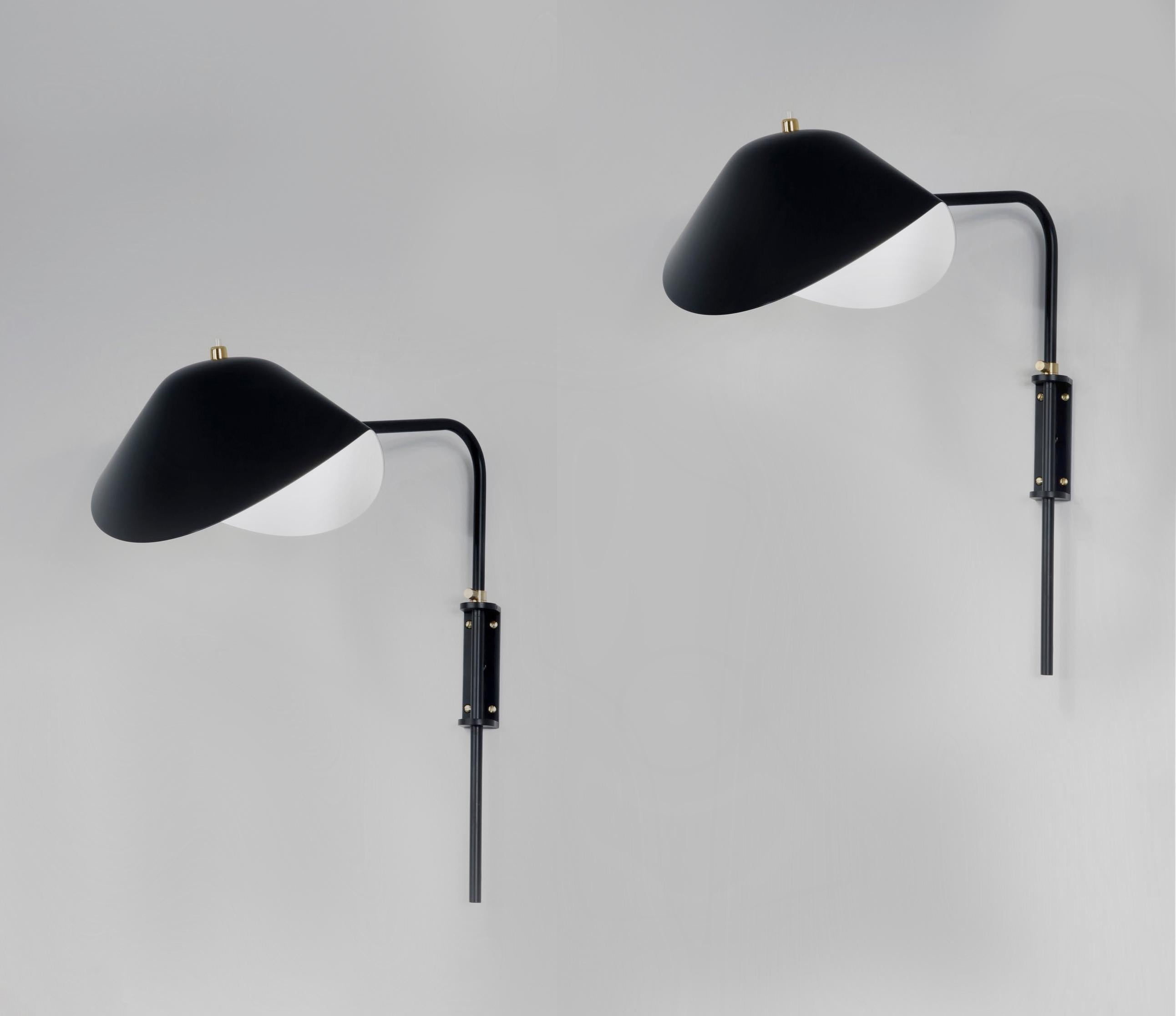 Mid-Century Modern Serge Mouille Black Anthony Wall Lamp Whit Fixing Bracket Set Re-Edition For Sale