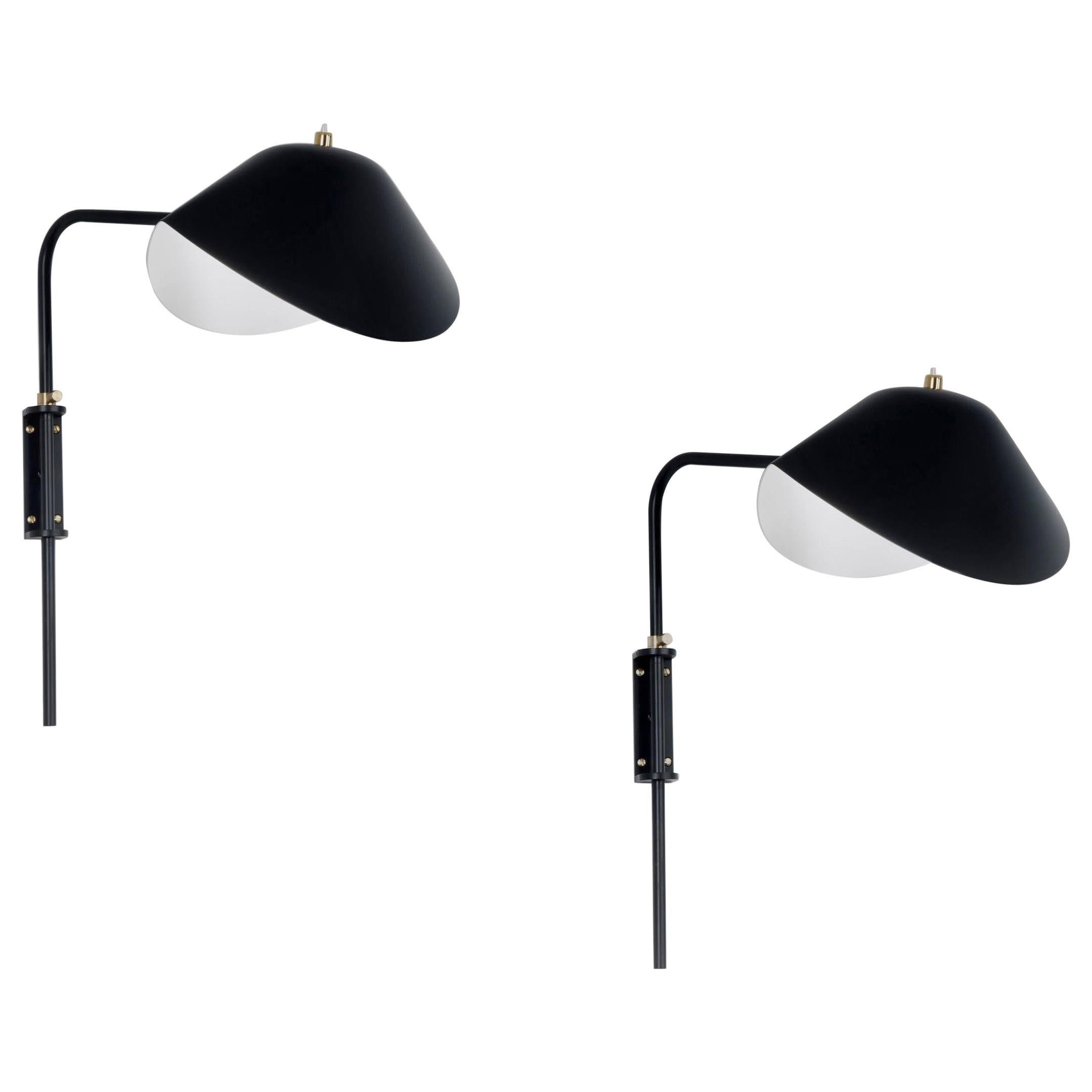 Serge Mouille - Lampe murale noire Anthony avec support de fixation Whit, réédition en vente