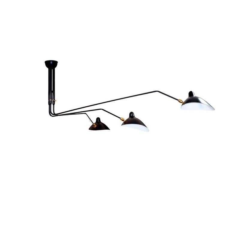 Mid-Century Modern Serge Mouille - Black Ceiling Lamp with 3 Rotating Arms in White or Black For Sale