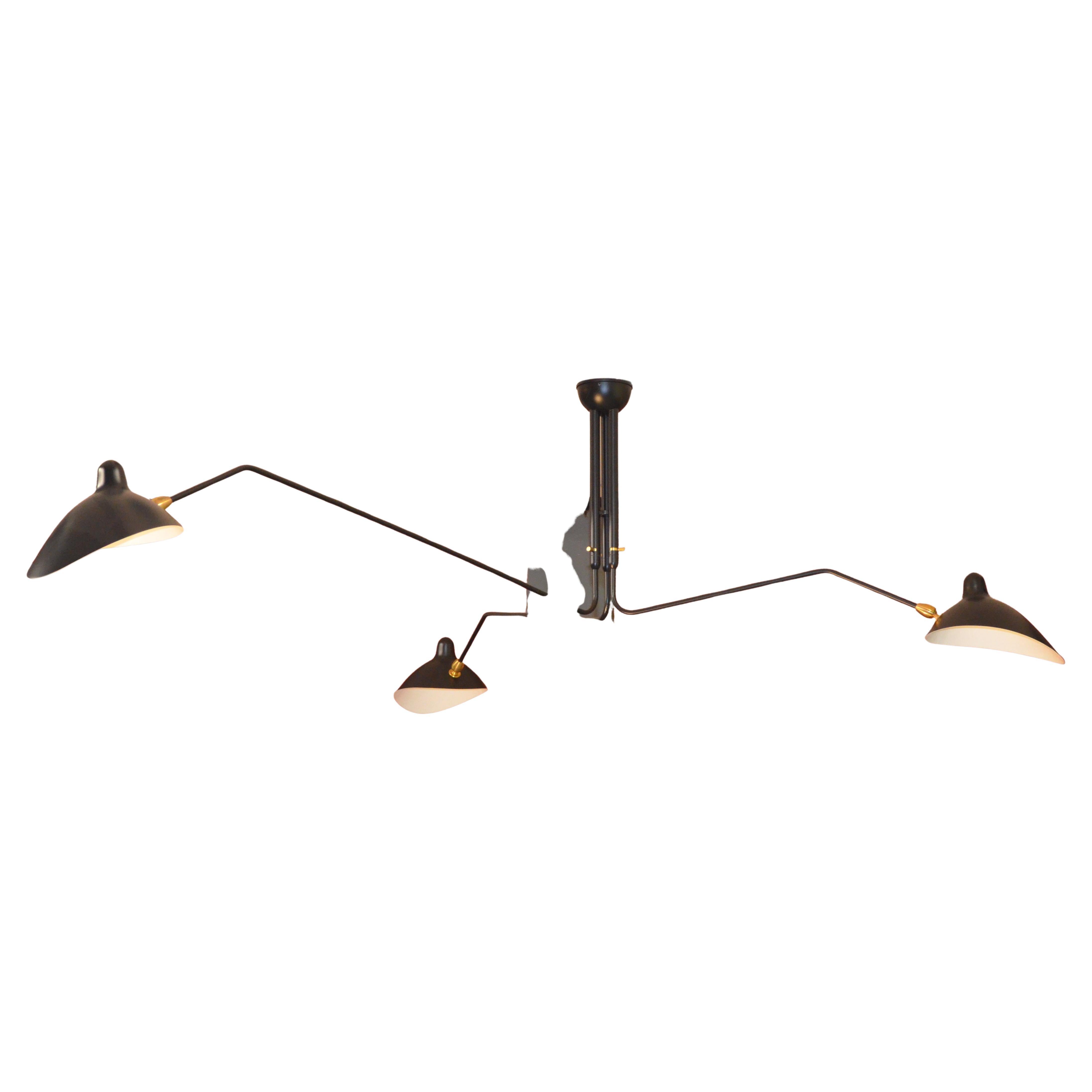 DESCRIPTION: 
Simple and elegant, this ceiling lamp makes a dramatic addition to various room settings. With three rotating arms of differing lengths and heads that swivel and tilt, it can project light upwards and downwards. 

FEATURES:
The