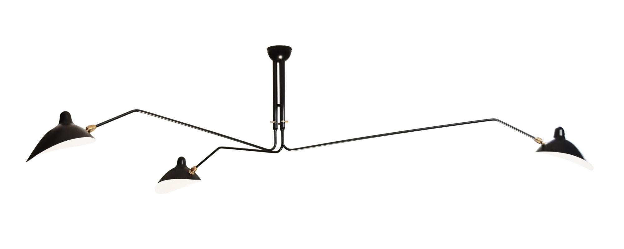 XXI secolo e contemporaneo Serge Mouille - Lampada da soffitto nera con 3 bracci rotanti - IN STOCK! in vendita