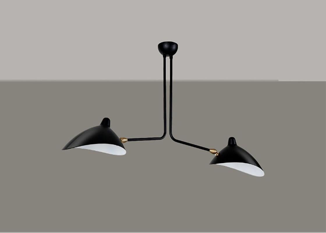 Painted Serge Mouille - Black or White Ceiling Lamp with 2 Arms For Sale