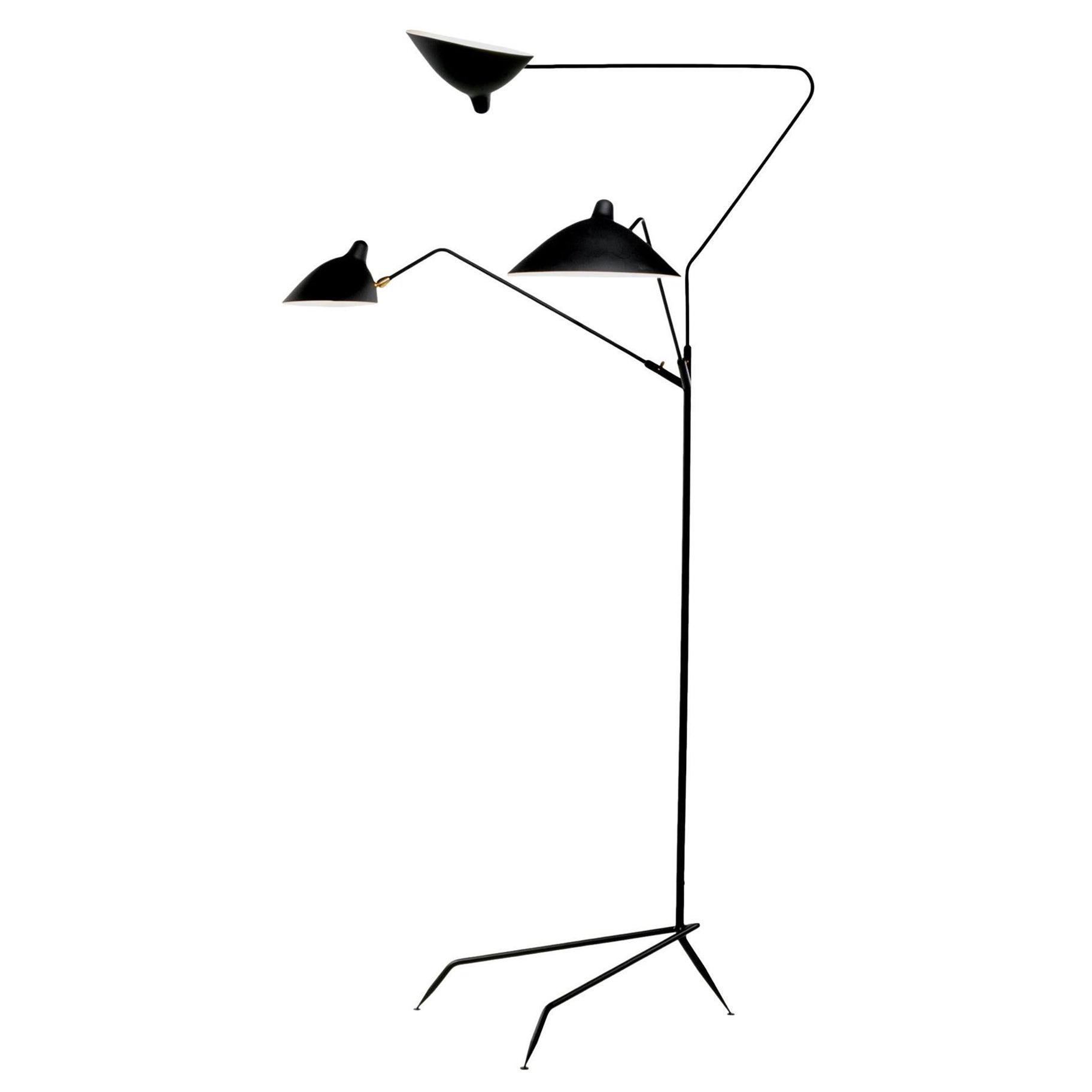 Serge Mouille - Black or White Floor Lamp with 3 Arms