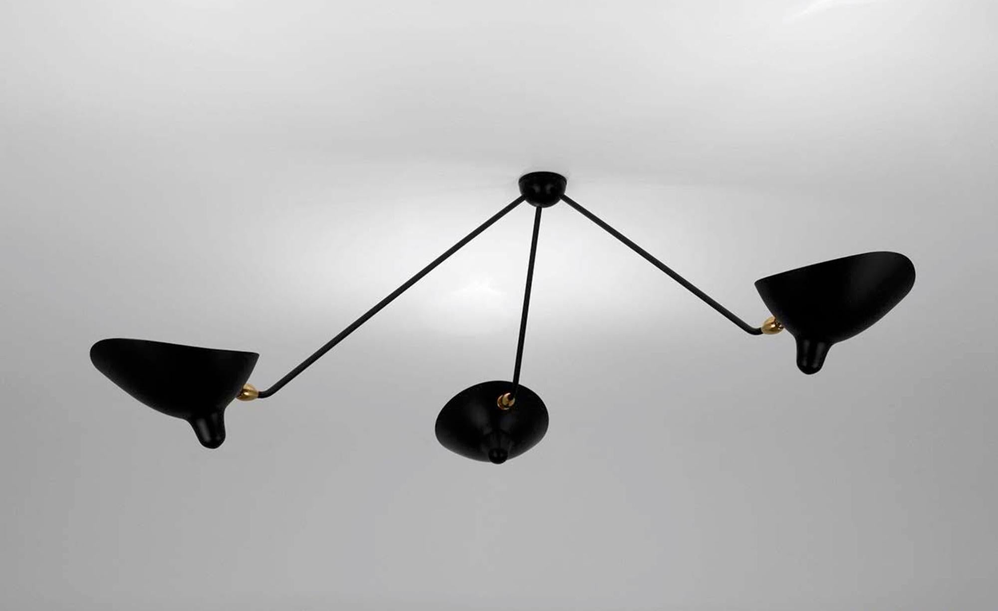 Mid-Century moderno Serge Mouille - Lampada da soffitto a ragno bianca o nera con 3 bracci in vendita