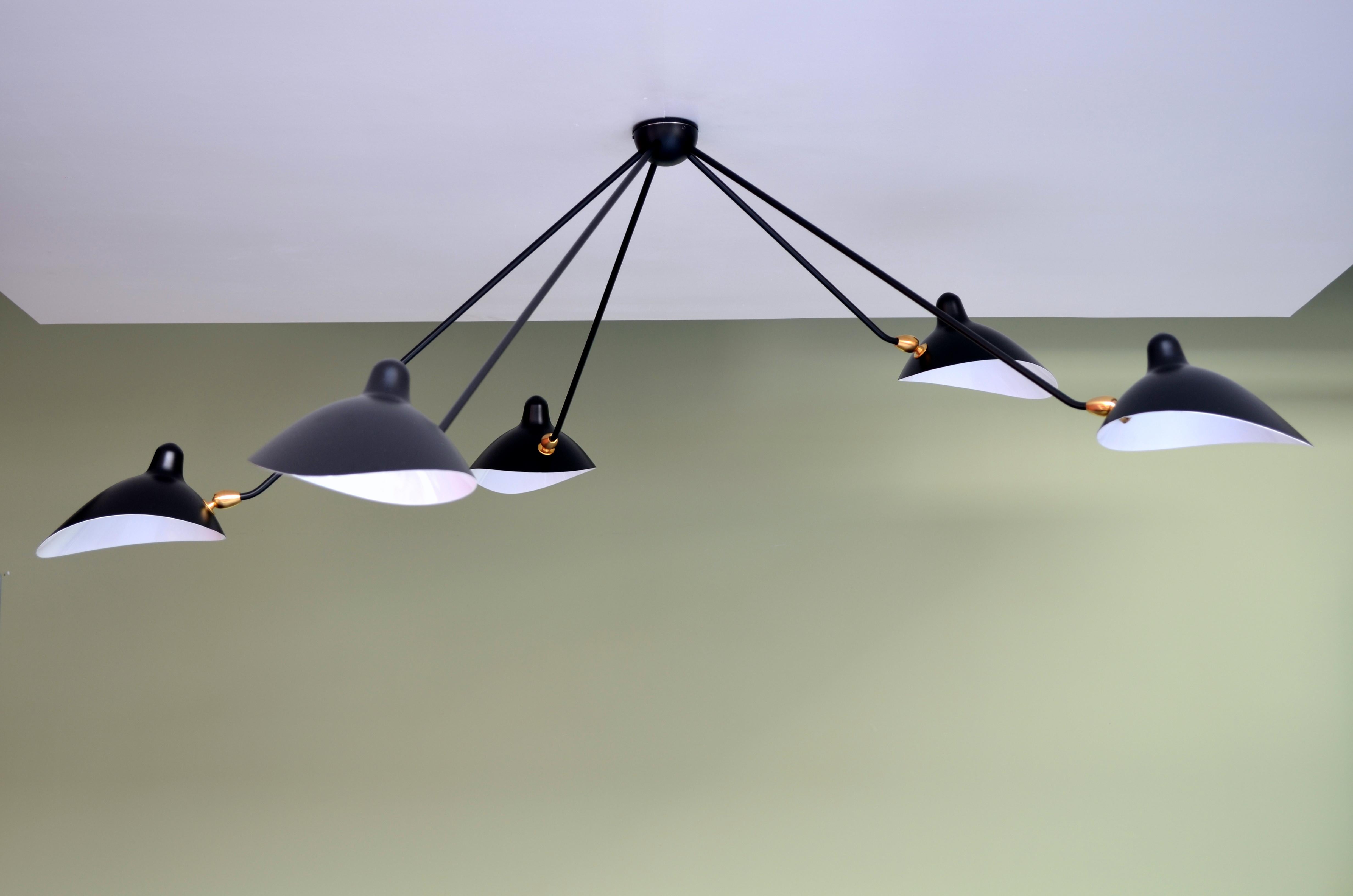 Serge Mouille - Black or White Spider Ceiling Lamp with 5 Arms  In New Condition For Sale In Stratford, CT