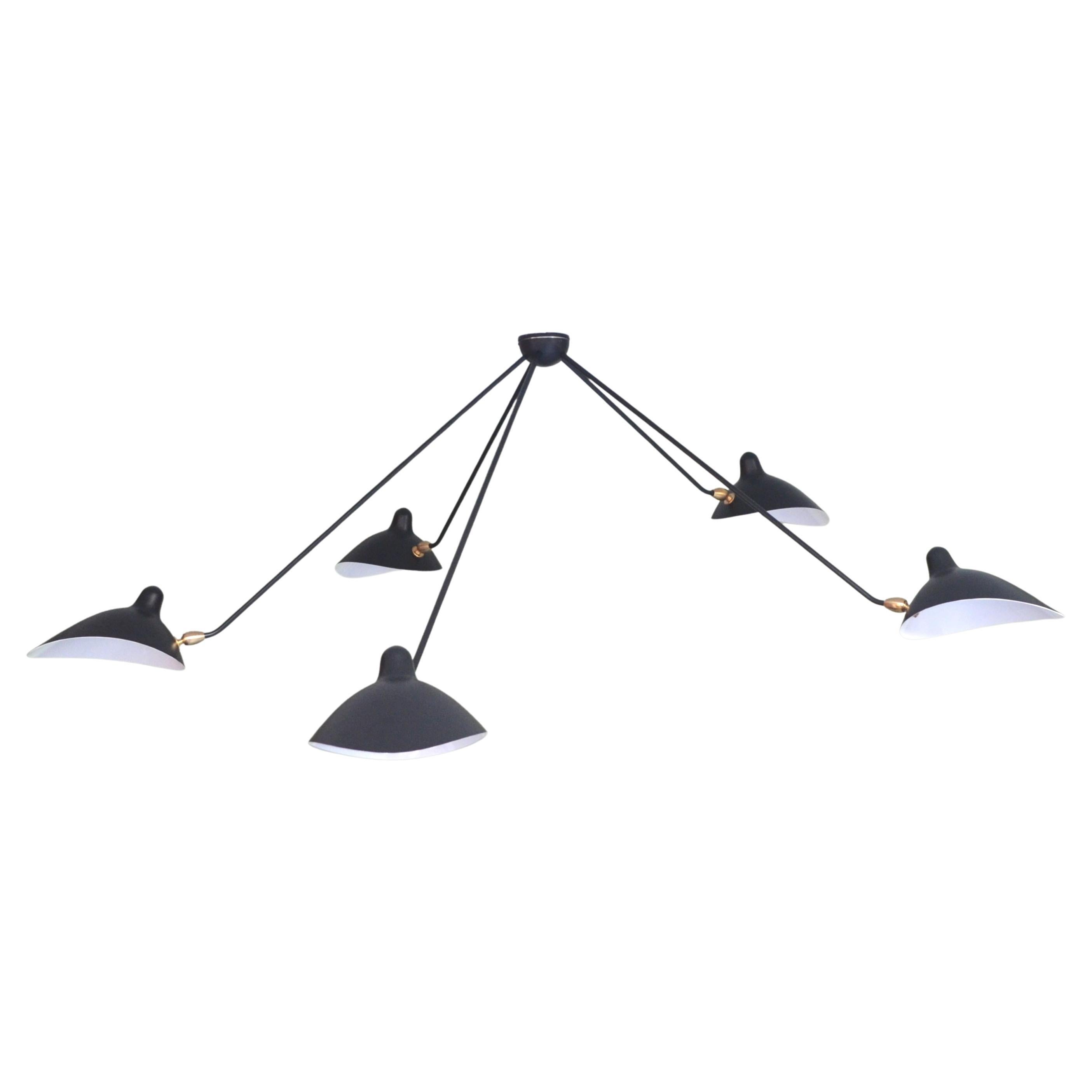 Serge Mouille - Black or White Spider Ceiling Lamp with 5 Arms 