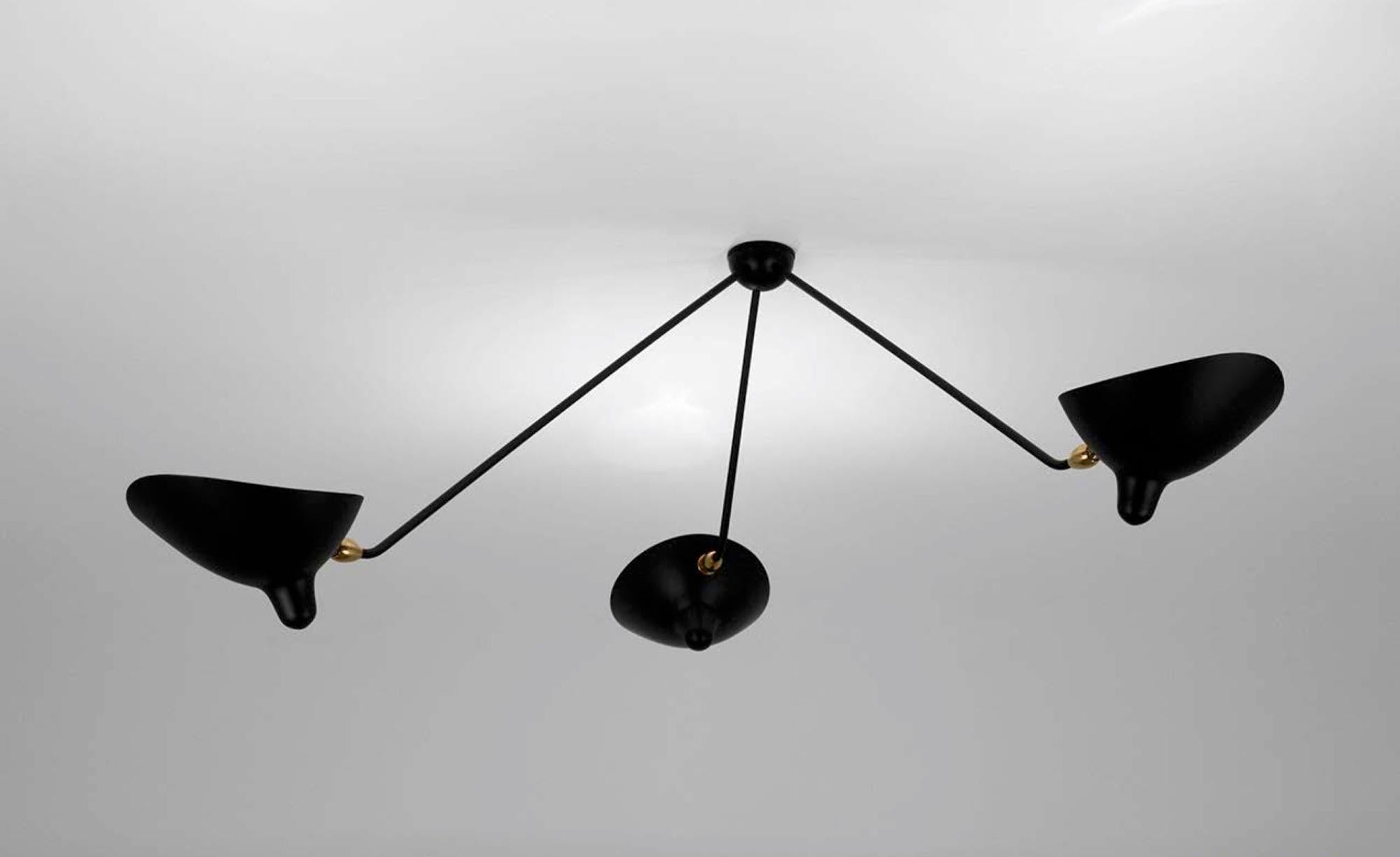 Mid-Century Modern Serge Mouille - Black or White Spider Ceiling Lamp with Three Arms For Sale