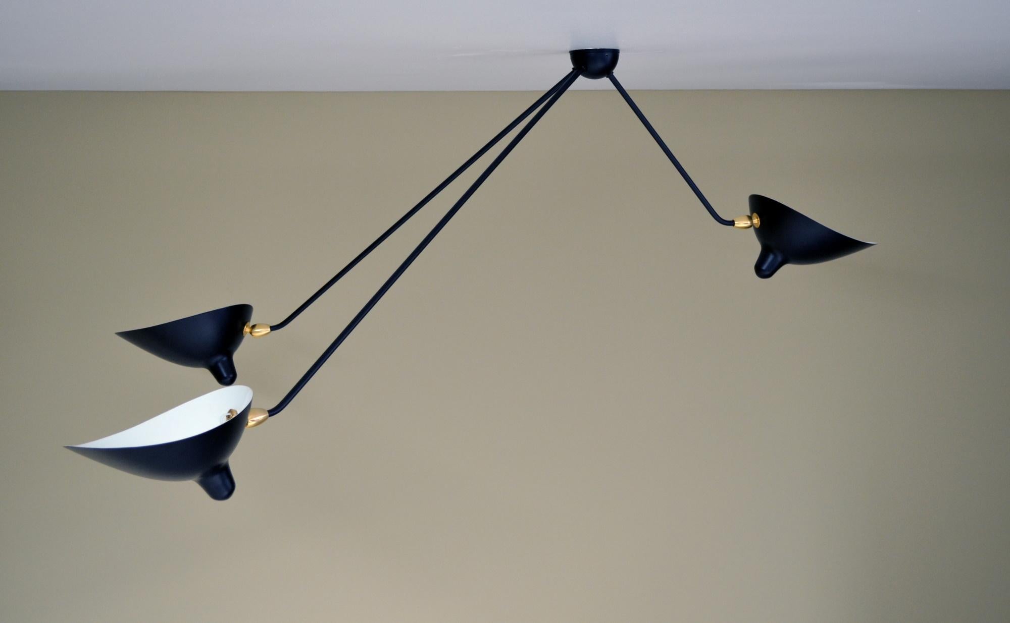 Contemporary Serge Mouille - Black or White Spider Ceiling Lamp with Three Arms For Sale