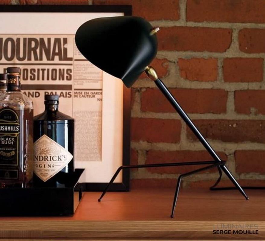 Painted Serge Mouille - Black Tripod Desk Lamp - IN STOCK! For Sale