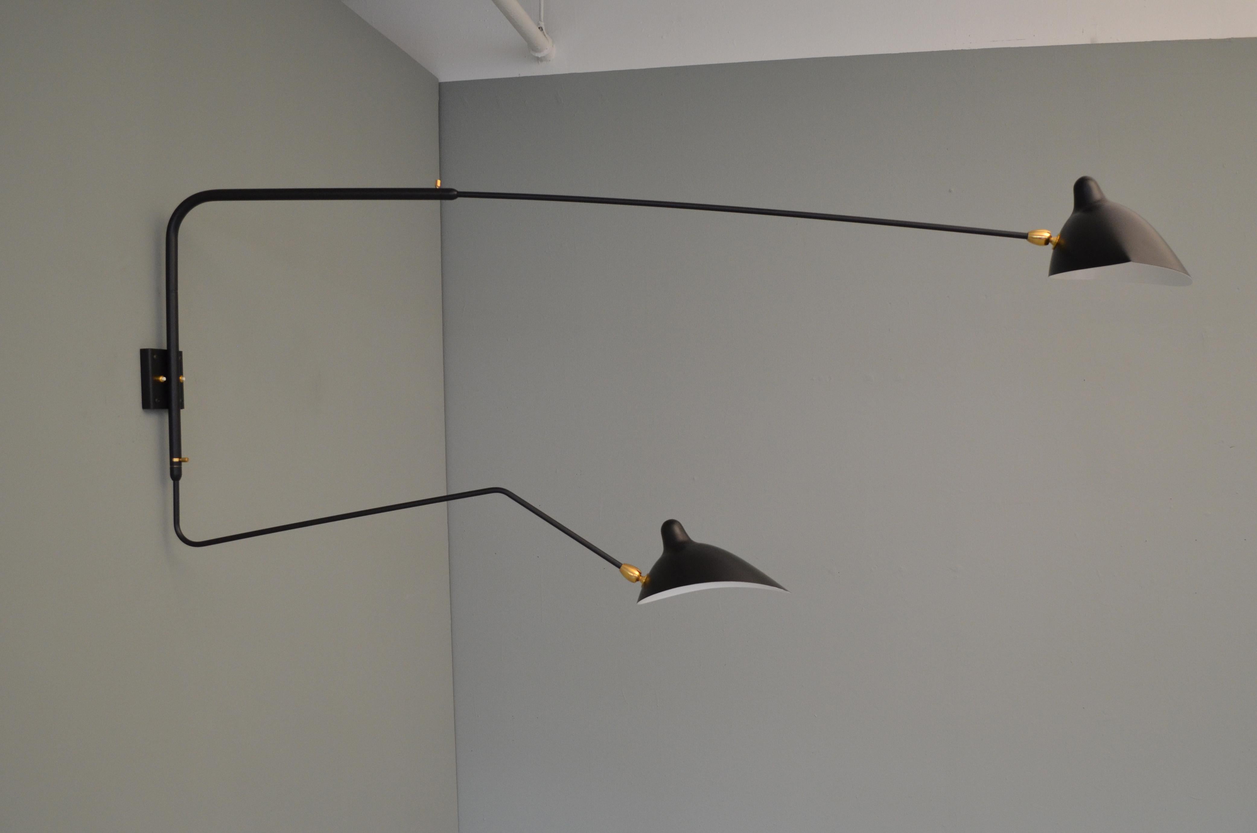 Description:
The long, straight arm of this sconce measures 69 inches, allowing for illumination to extend deeper into a room when needed, while the shorter arm maintains lighting closer to the wall. Maximum flexibility is achieved with