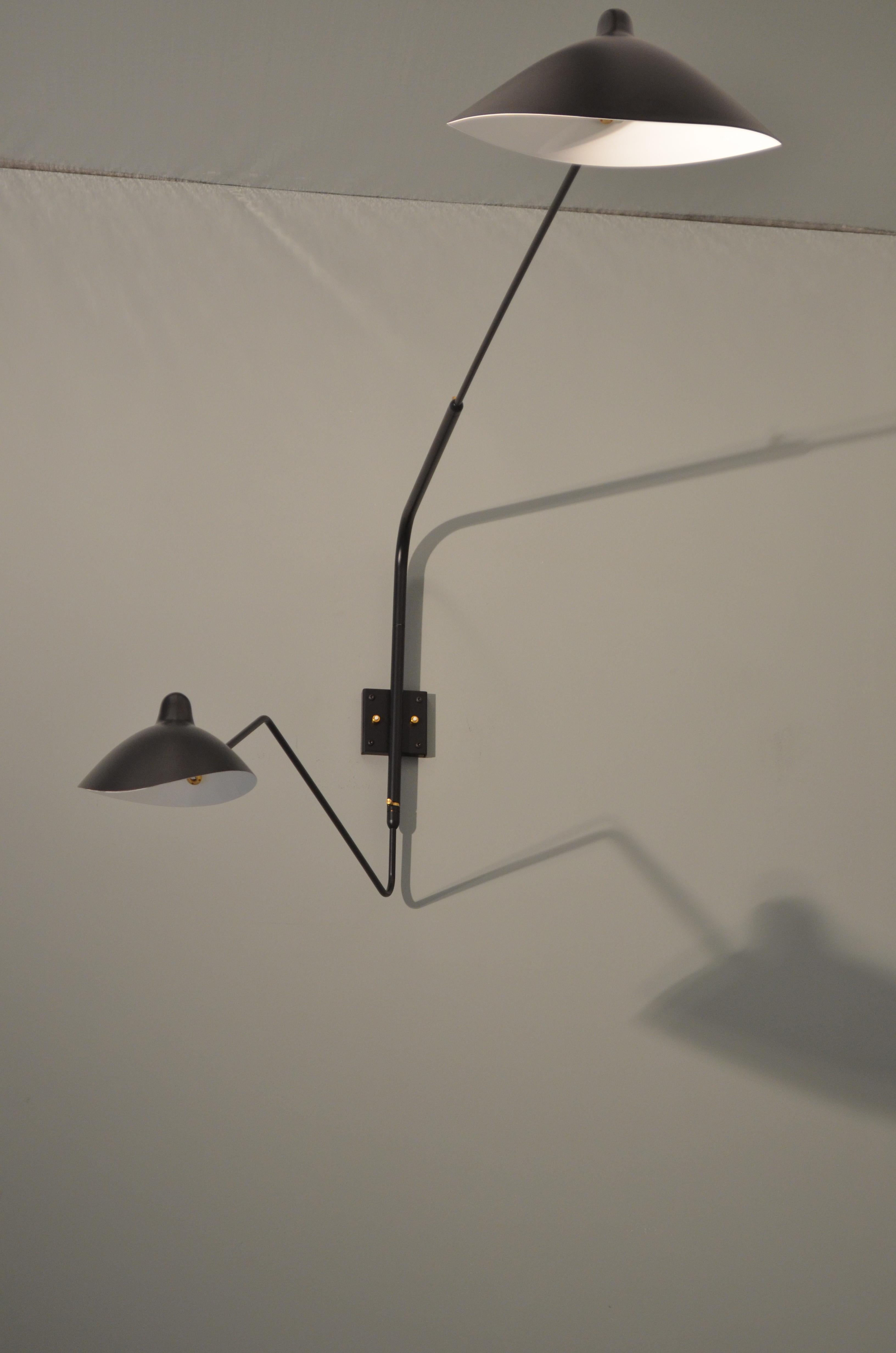 Painted Serge Mouille - Black Rotating Sconce with 2 Arms (1 Curved) - IN STOCK! For Sale