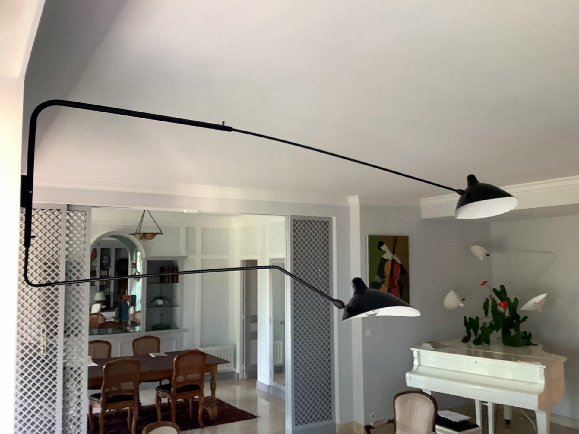Serge Mouille - Black Rotating Sconce with 2 Arms (1 Curved) - IN STOCK! In New Condition For Sale In Stratford, CT