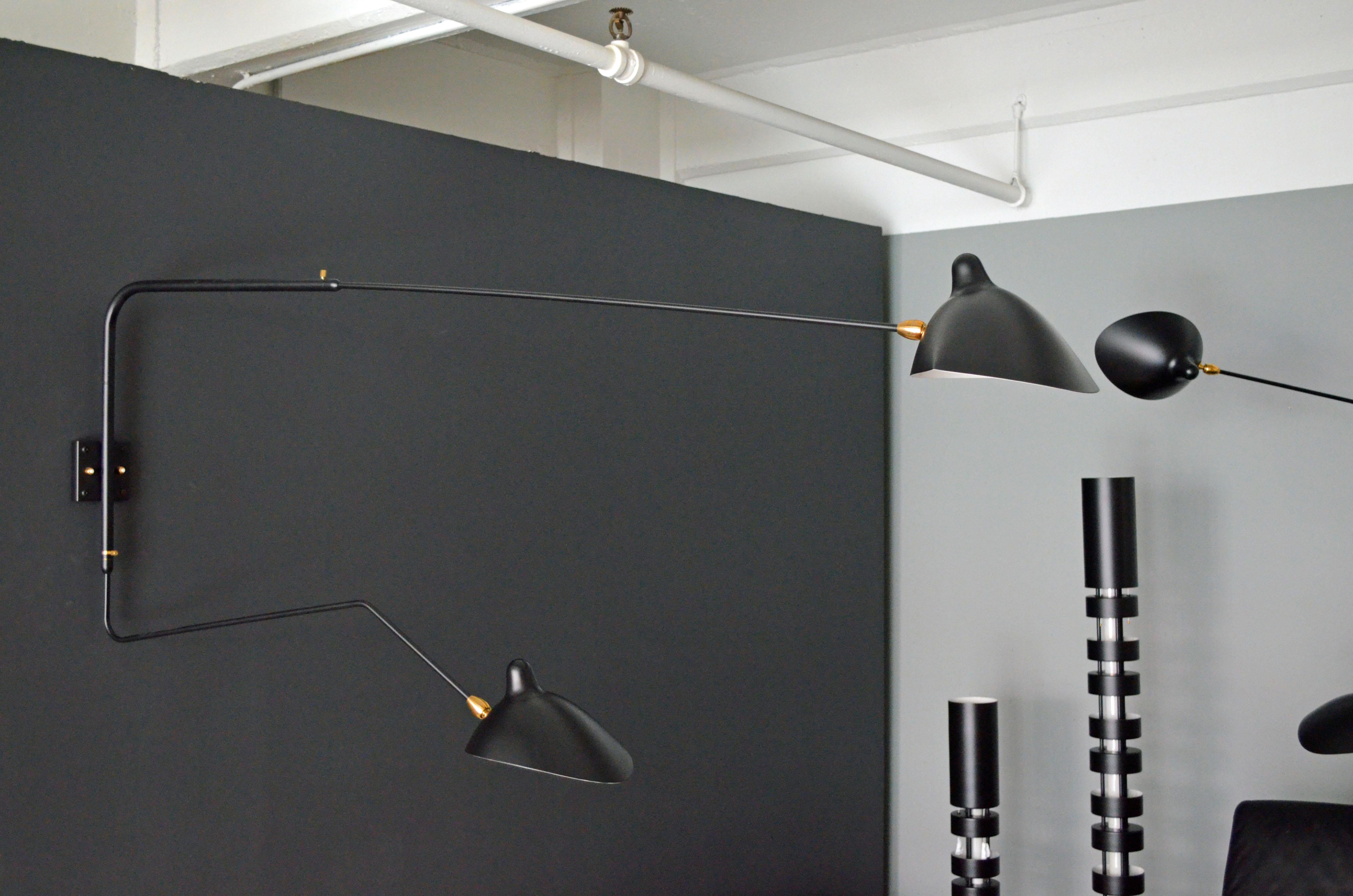 Metal Serge Mouille - Black Rotating Sconce with 2 Arms (1 Curved) - IN STOCK! For Sale