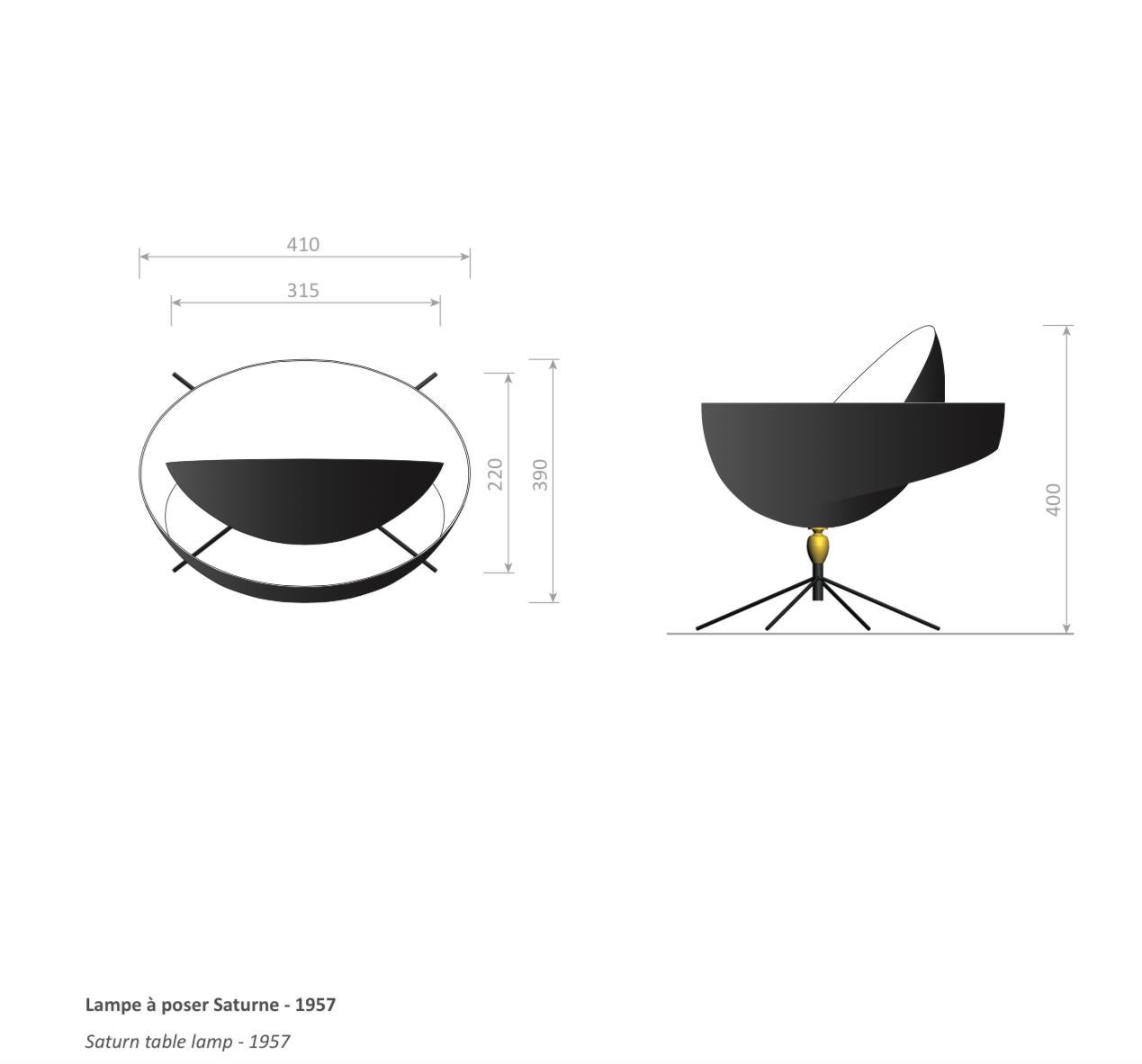 Lampe de table Saturne noire Serge Mouille, réédition en vente 1