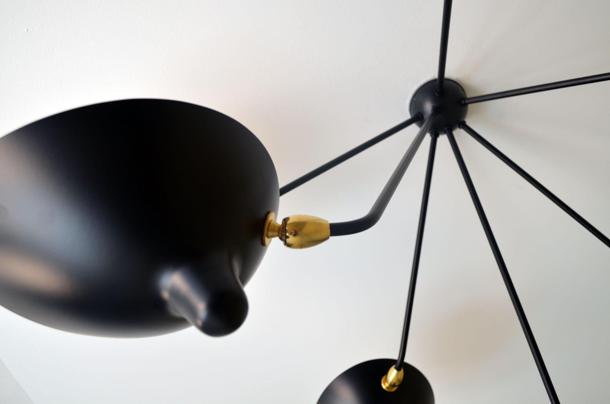 French Serge Mouille - Black Spider Ceiling Lamp with 5 Arms For Sale