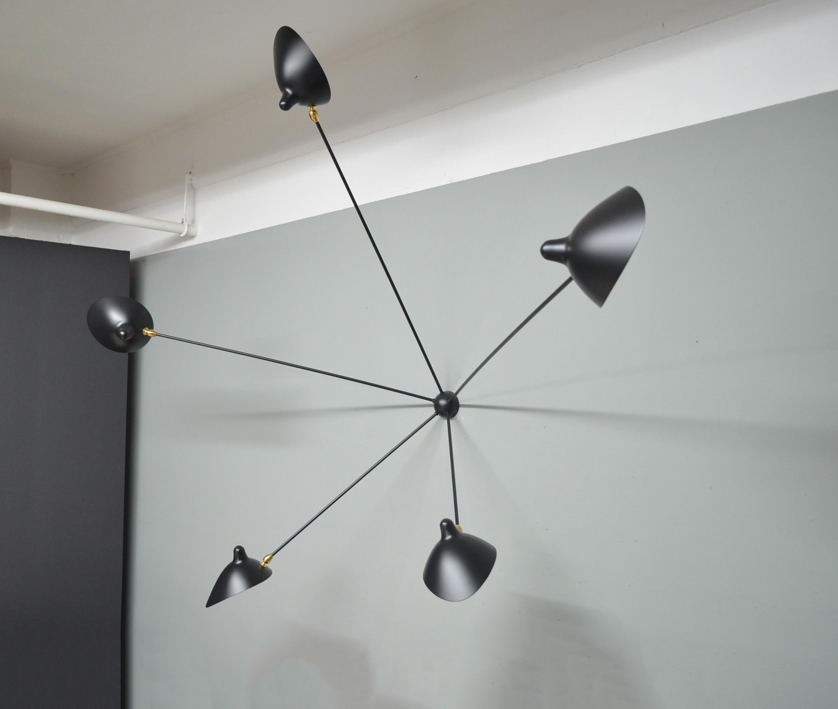 Mid-Century Modern Serge Mouille - Black Spider Sconce with 5 Arms For Sale