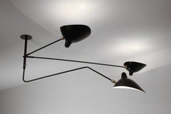 Serge Mouille Black "Suspension" Two Fixed and One Rotating Curved Arm Lamp