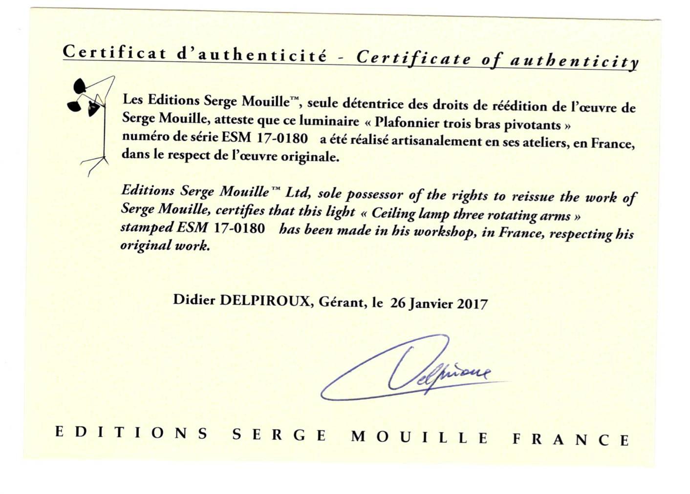 Serge Mouille Schwarze „Suspension“-Lampe mit zwei befestigten und drehbaren, geschwungenen Armlehnen im Angebot 2