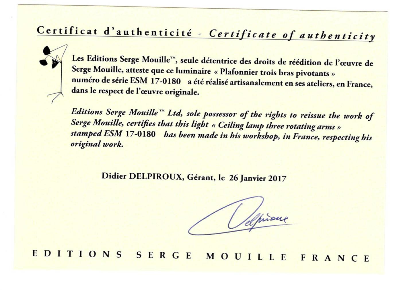 Serge Mouille lampe noire « Suspension » à deux bras incurvés rotatifs et un pivotant en vente 2