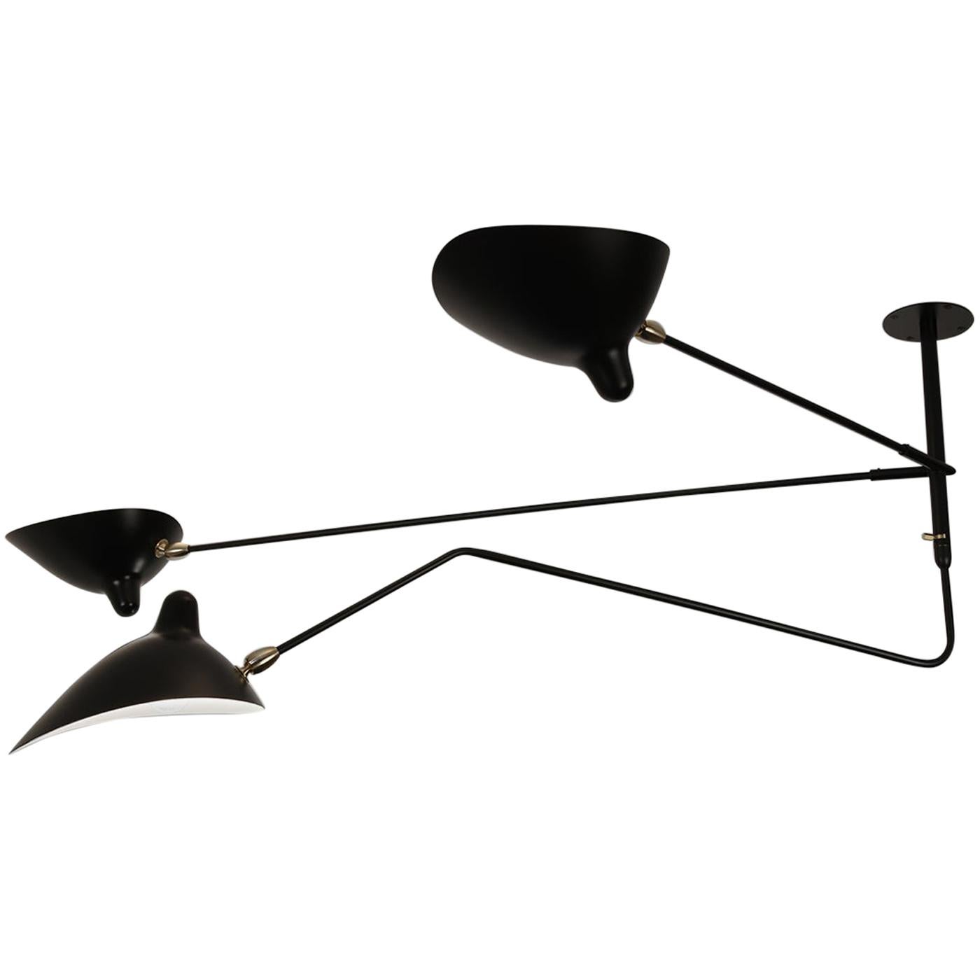 Serge Mouille Black "Suspension" Two Fixed and One Rotating Curved Arm Lamp For Sale