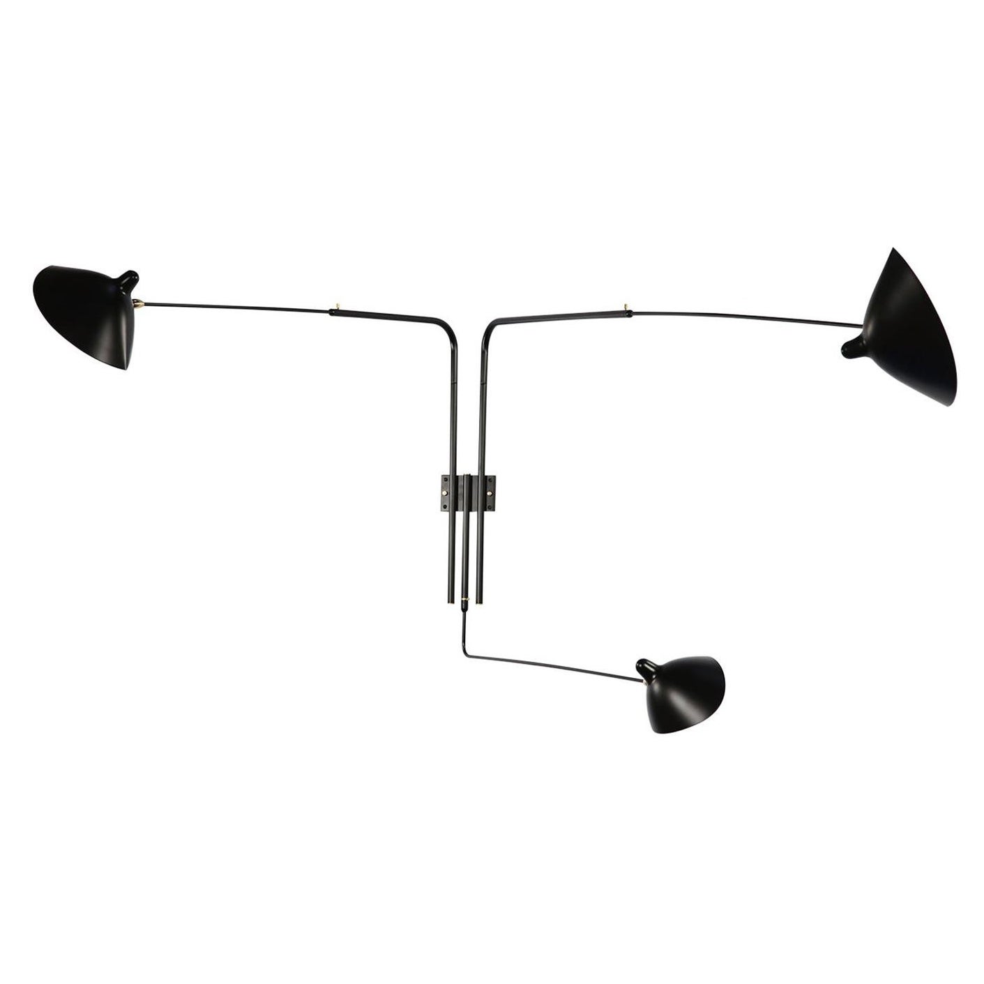 Serge Mouille Black Three Rotating Straight Arms Wall Lamp For Sale