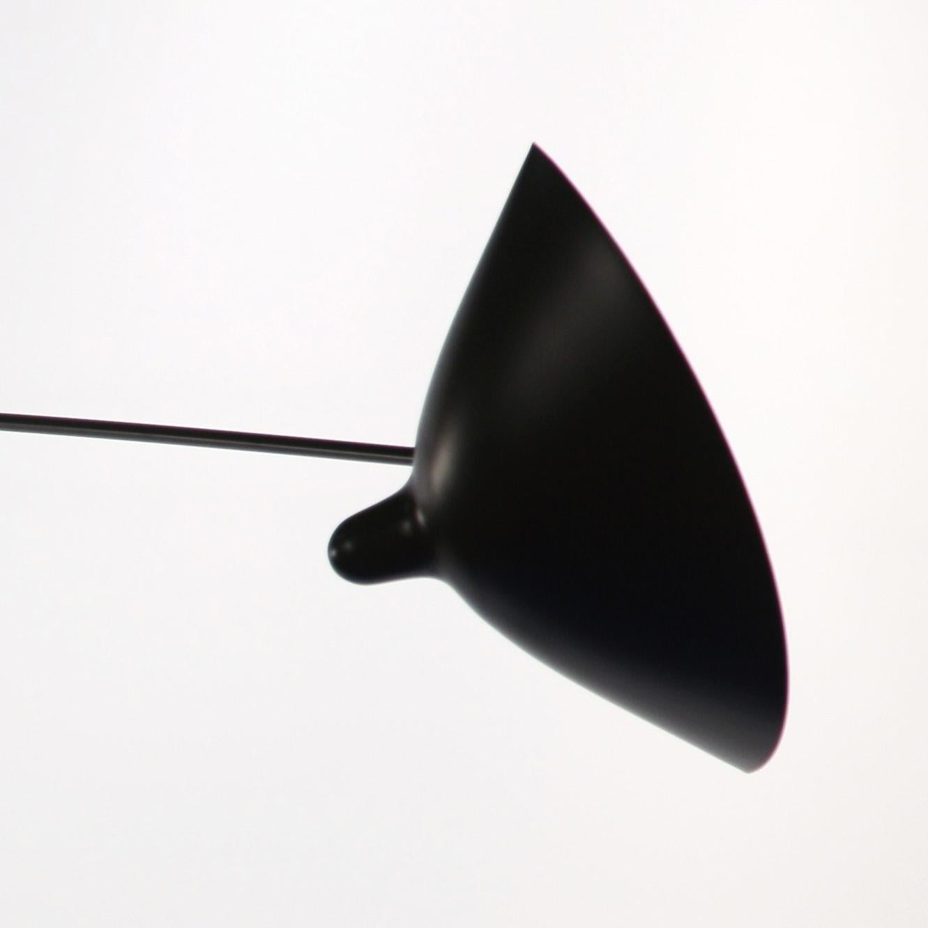 Contemporary Serge Mouille Black Three Rotating Straight Arms Wall Lamp, Re-Edition For Sale