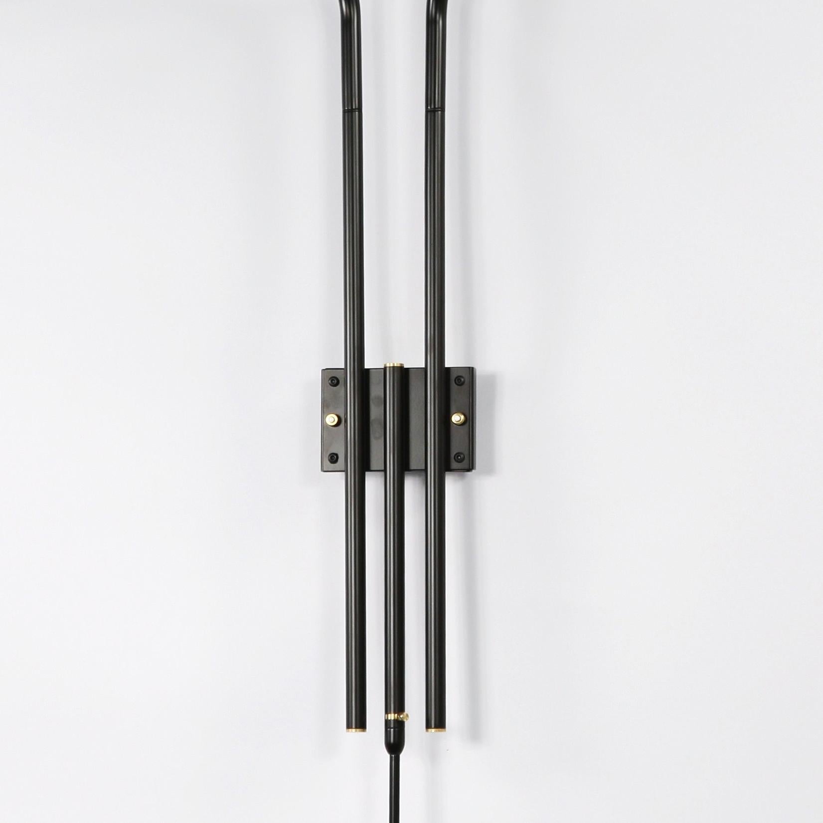 Serge Mouille Black Three Rotating Straight Arms Wall Lamp, Re-Edition For Sale 2