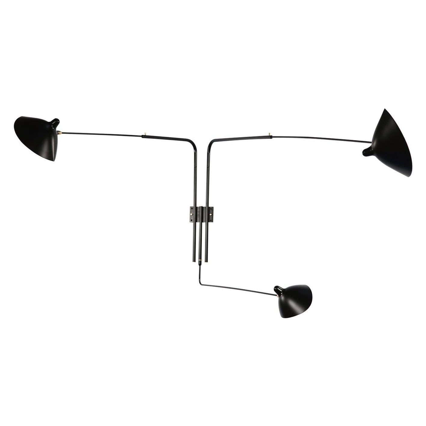 Serge Mouille Black Three Rotating Straight Arms Wall Lamp, Re-Edition For Sale
