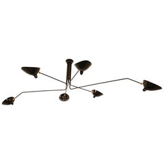 Serge Mouille Brass and Aluminium Mid-Century Modern Six Arms Ceiling Lamp